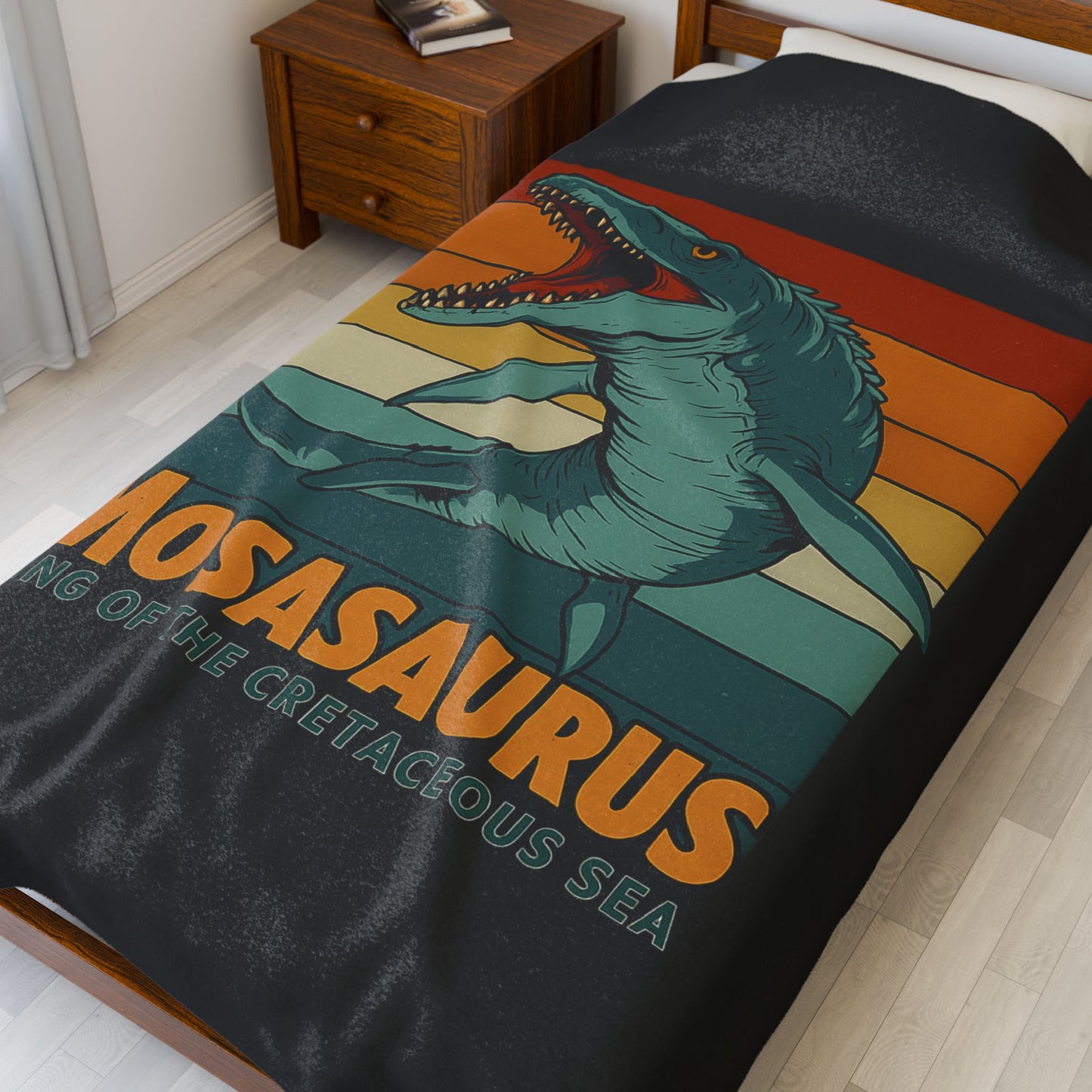 Mosasaurus Dinosaur Blanket - 100% Polyester Fleece Throw, Retro Sea Monster Bedding, Dinosaur Gift for Kids and Adults, Cozy Bed Decor