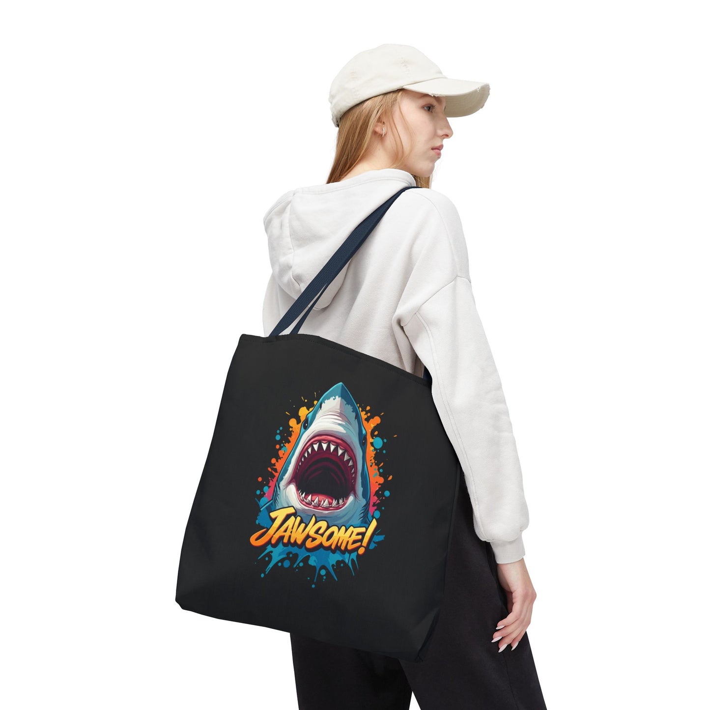 Shark Tote Bag – JAWSOME Funny Ocean Lover Bag – Durable Reusable Grocery, Beach, or Everyday Tote – Gift for Shark Fans & Sea Lovers