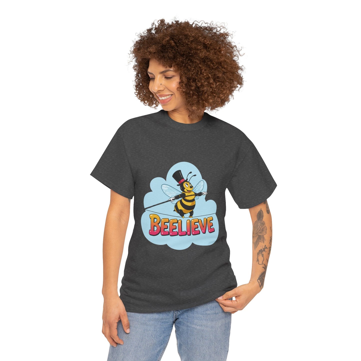 “Beelieve” Bee Pun T‑Shirt | Cute Bee Graphic Tee | Inspirational Pun Shirt | Funny Nature Lover Gift | Bee Belief Positive Vibes Tee