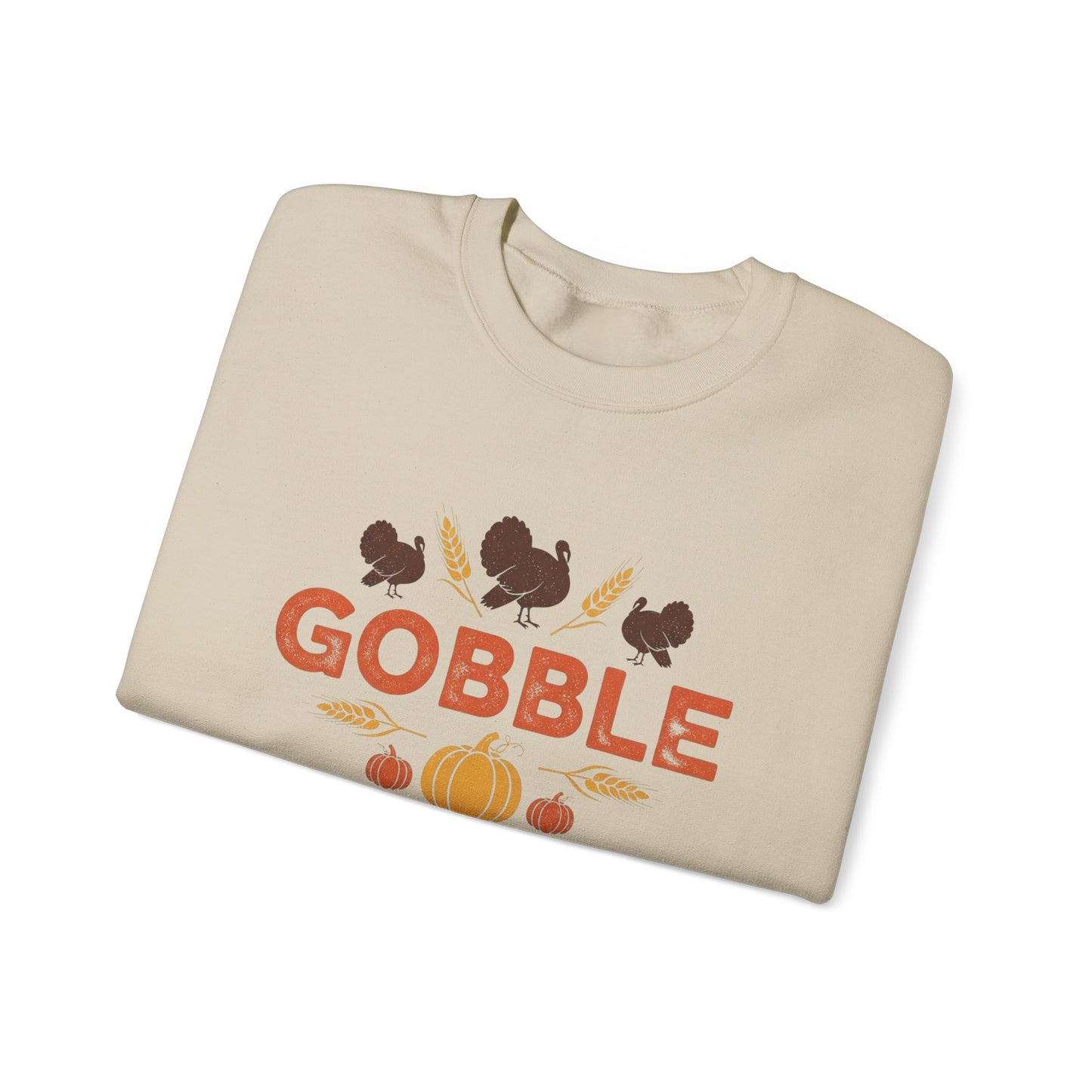 Gobble Turkey Sweatshirt, Thanksgiving Pumpkin Crewneck, Autumn Wheat & Turkey Graphic Pullover, Cozy Fall Family Turkey Day Shirt