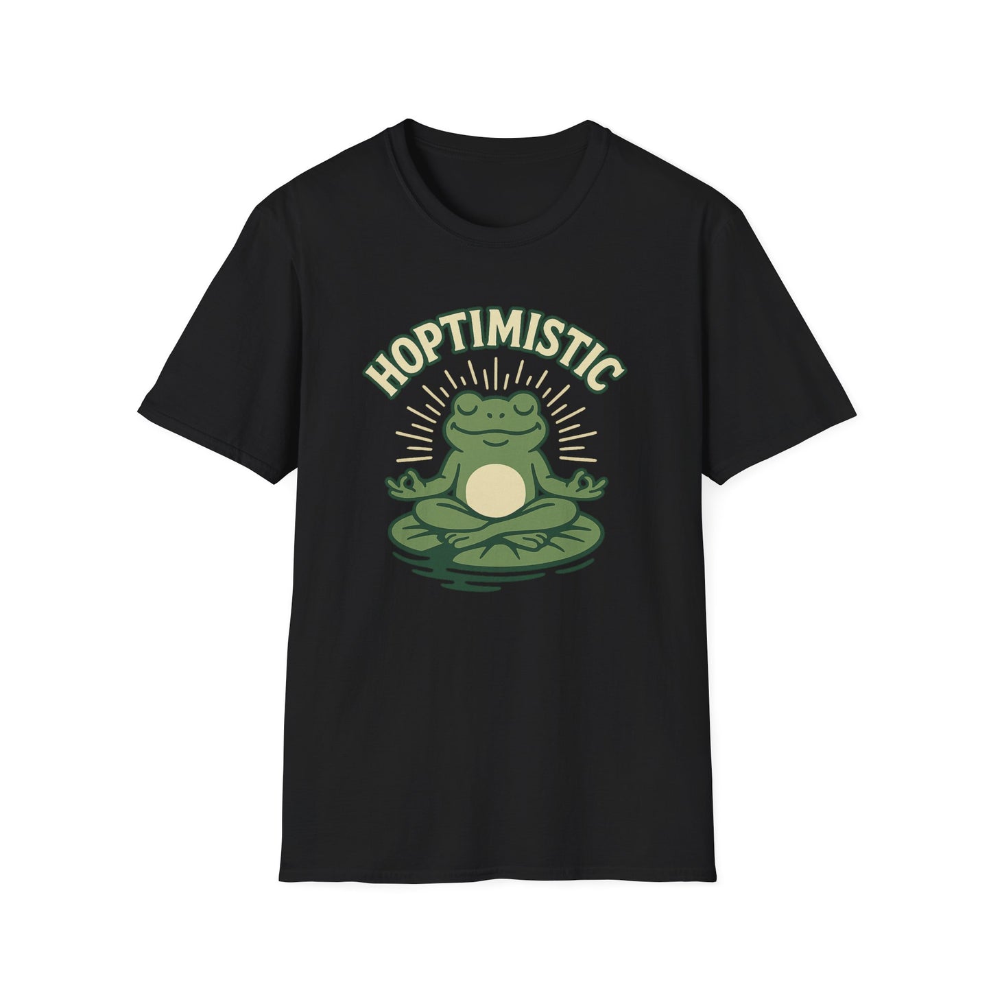 HOPTIMISTIC Relaxed Zen Frog T-Shirt • Cute Animal Graphic Tee • Mindful Yoga Frog Humor • Unisex Gift • Nature Lover Shirt