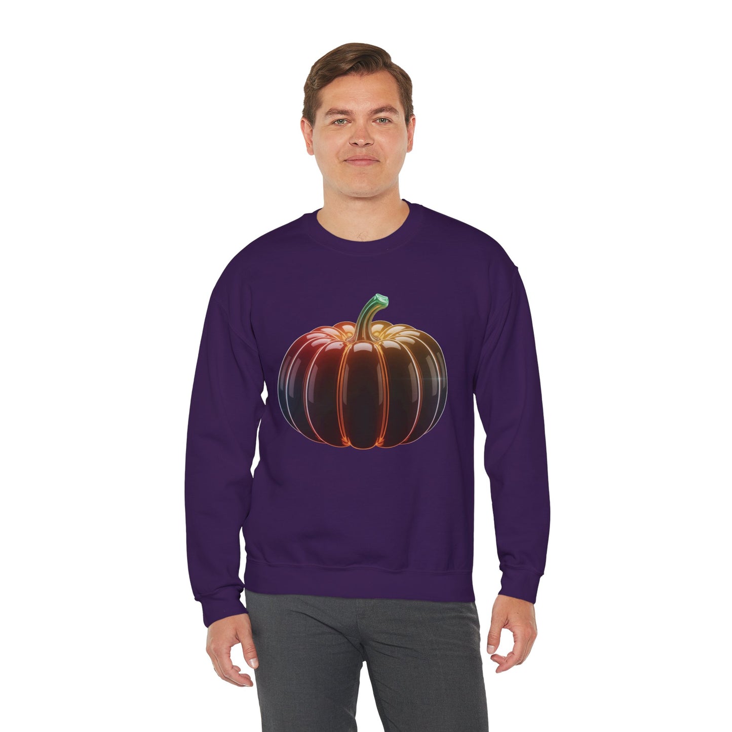 Neon Pumpkin Sweatshirt, Fall Halloween Crewneck, Cozy Unisex Pullover, Spooky Season Apparel, Aesthetic Pumpkin Shirt For Autumn Lovers