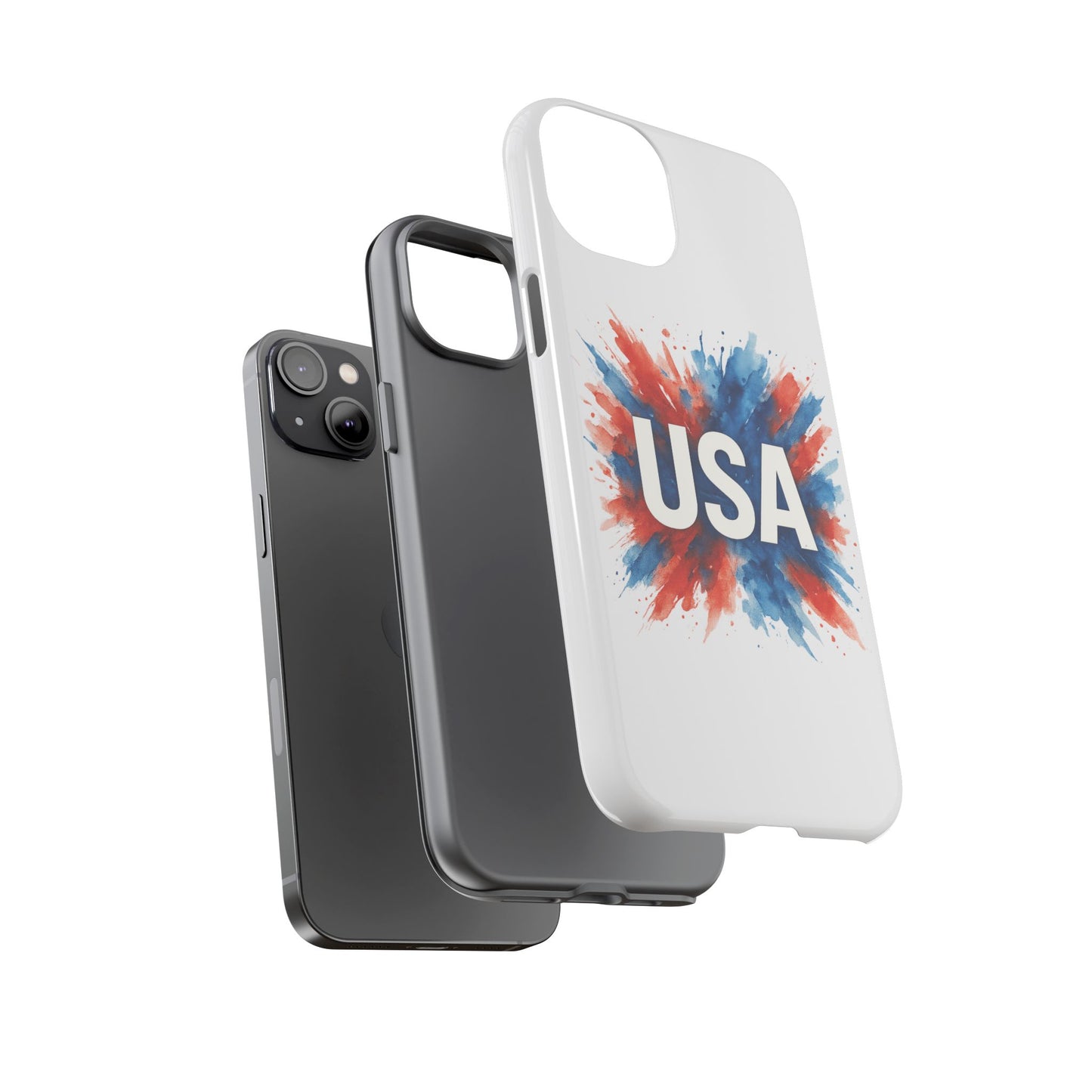 USA Splash iPhone Case - Patriotic Red White Blue Tough Cover, Dual-Layer Protection, 4th of July Memorial Day Gift