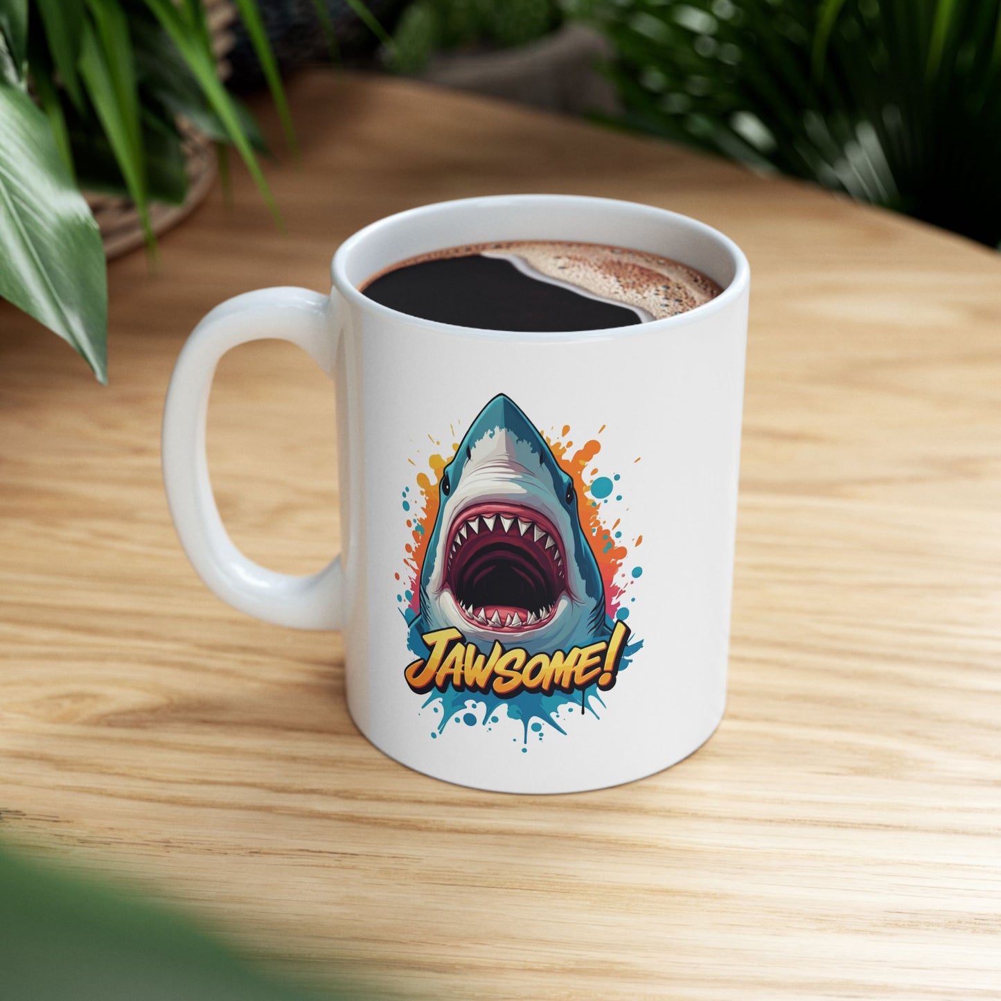 “JAWSOME!” Shark Mug | Funny Shark Coffee Mug | Punny Ocean Lover Gift | Shark Lover Cup | Bold Marine Art Mug | Unique Animal Pun Mug