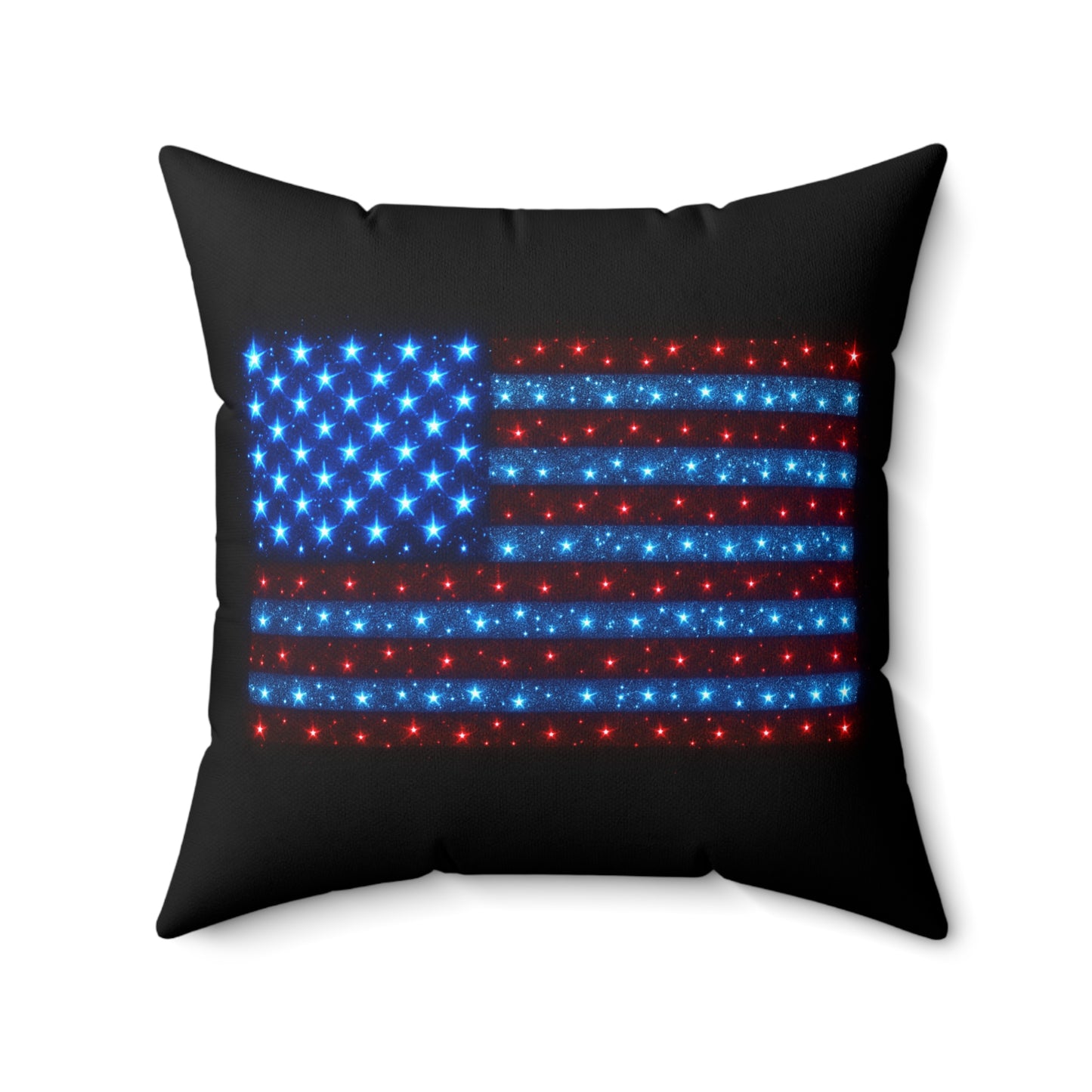 Bioluminescent Star-Spangled USA Flag Pillow • Blue & Red Sparkle Accent Decor • Patriotic Throw Pillow • 4th of July Home Decor