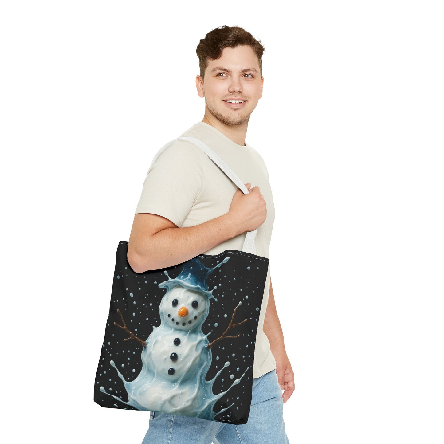 Winter Snowman Tote Bag, Festive Christmas Gift Bag, Holiday Shopping Tote, Snowy Season Accessory, Reusable Winter Art Bag For Everyday Use