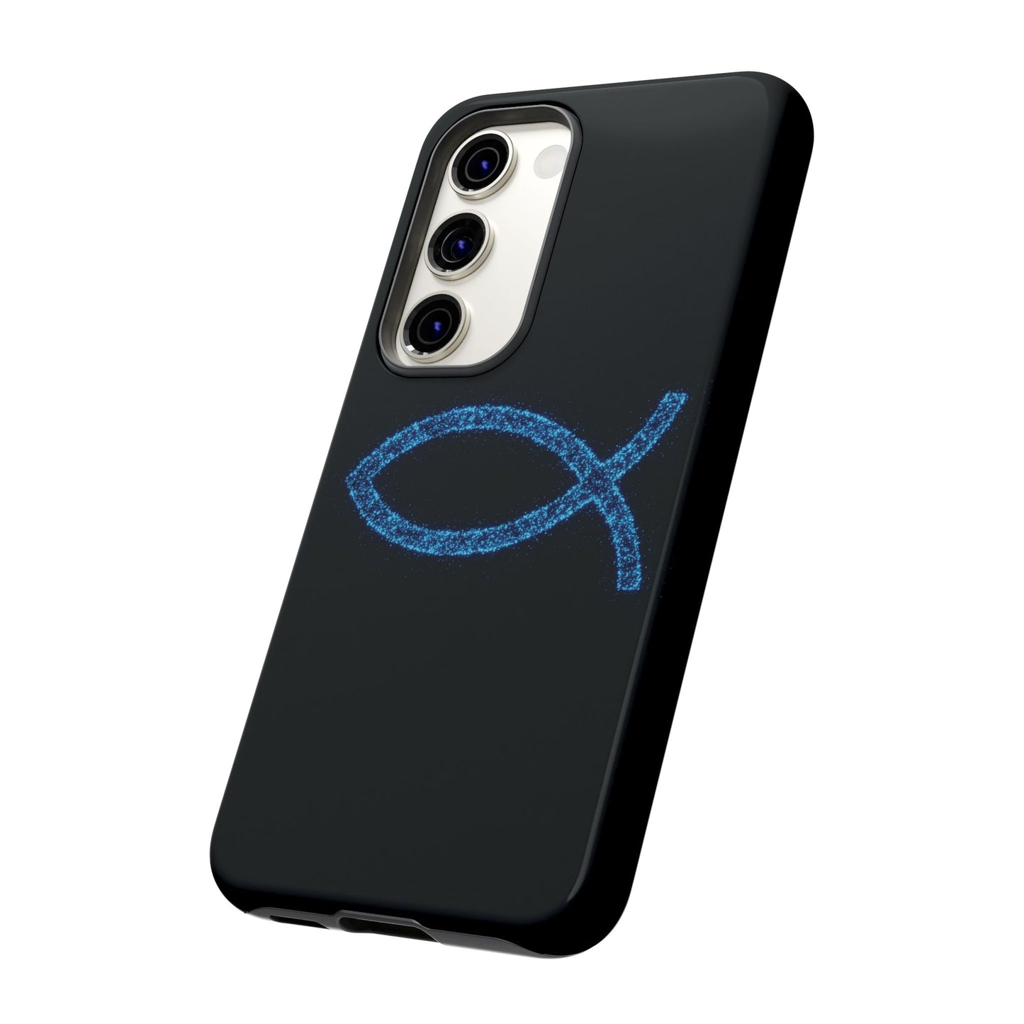 Blue Glitter Fish Symbol Samsung Phone Case - Durable & Stylish for Faith Enthusiasts