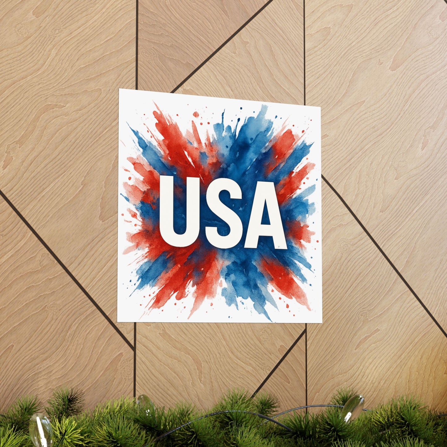 USA Watercolor Poster - Patriotic Red White and Blue Wall Art, 4th of July Decor, Ready-to-Frame American Pride Print