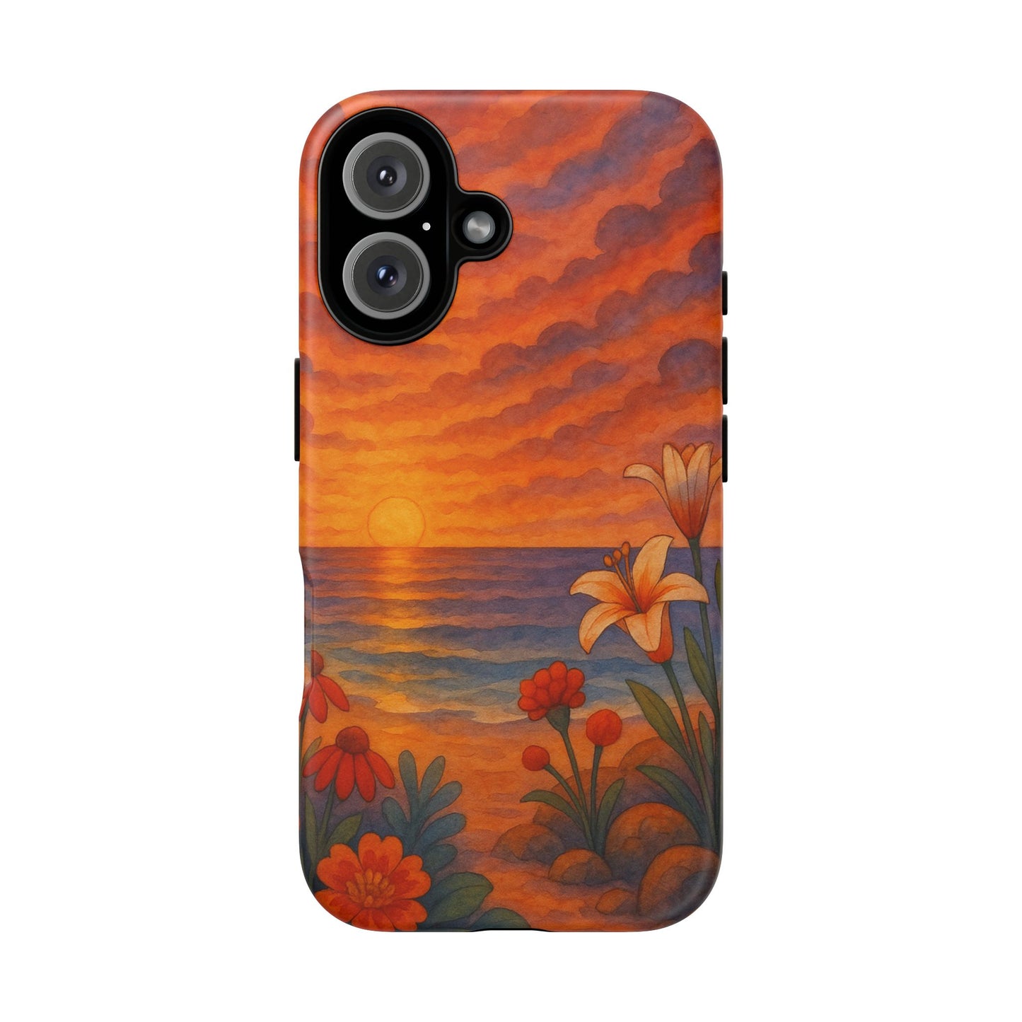 iPhone Case - Floral Ocean Sunset Watercolor Tough Case Nautical Phone Case Beach iPhone Case Ocean Sunset Theme