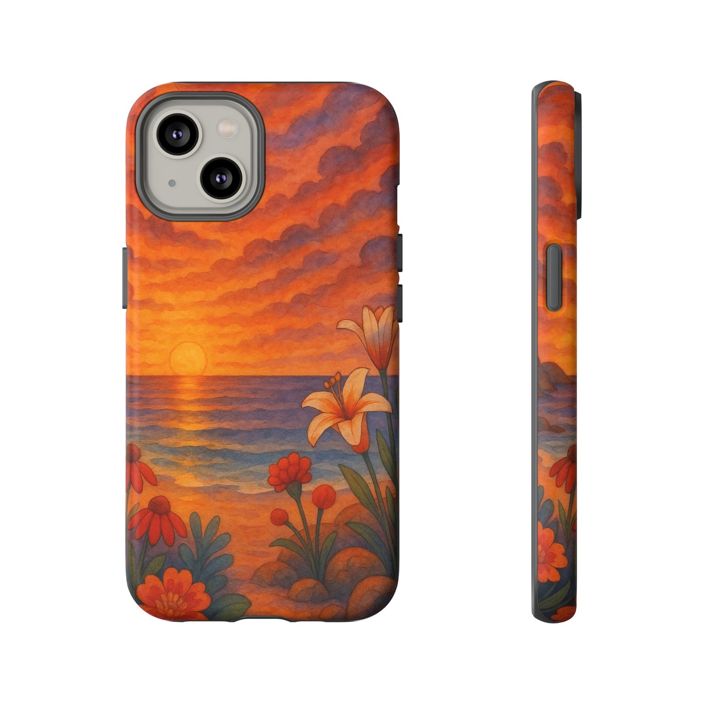 iPhone Case - Floral Ocean Sunset Watercolor Tough Case Nautical Phone Case Beach iPhone Case Ocean Sunset Theme