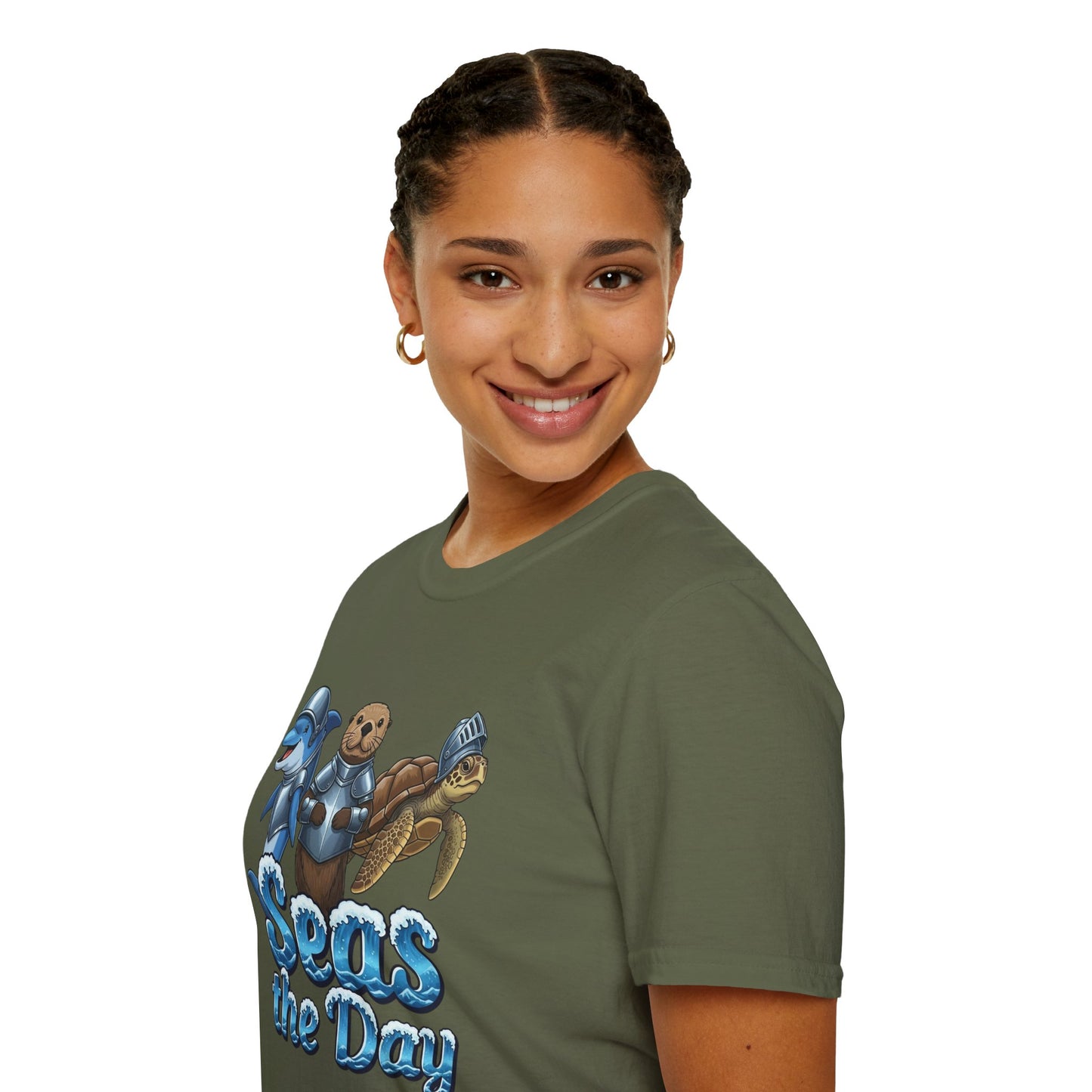 Seas the Day Shirt | Ocean Knight Animals Dolphin Otter Turtle Graphic Tee | Funny Sea Life Adventure Tee | Gift for Beach Lovers