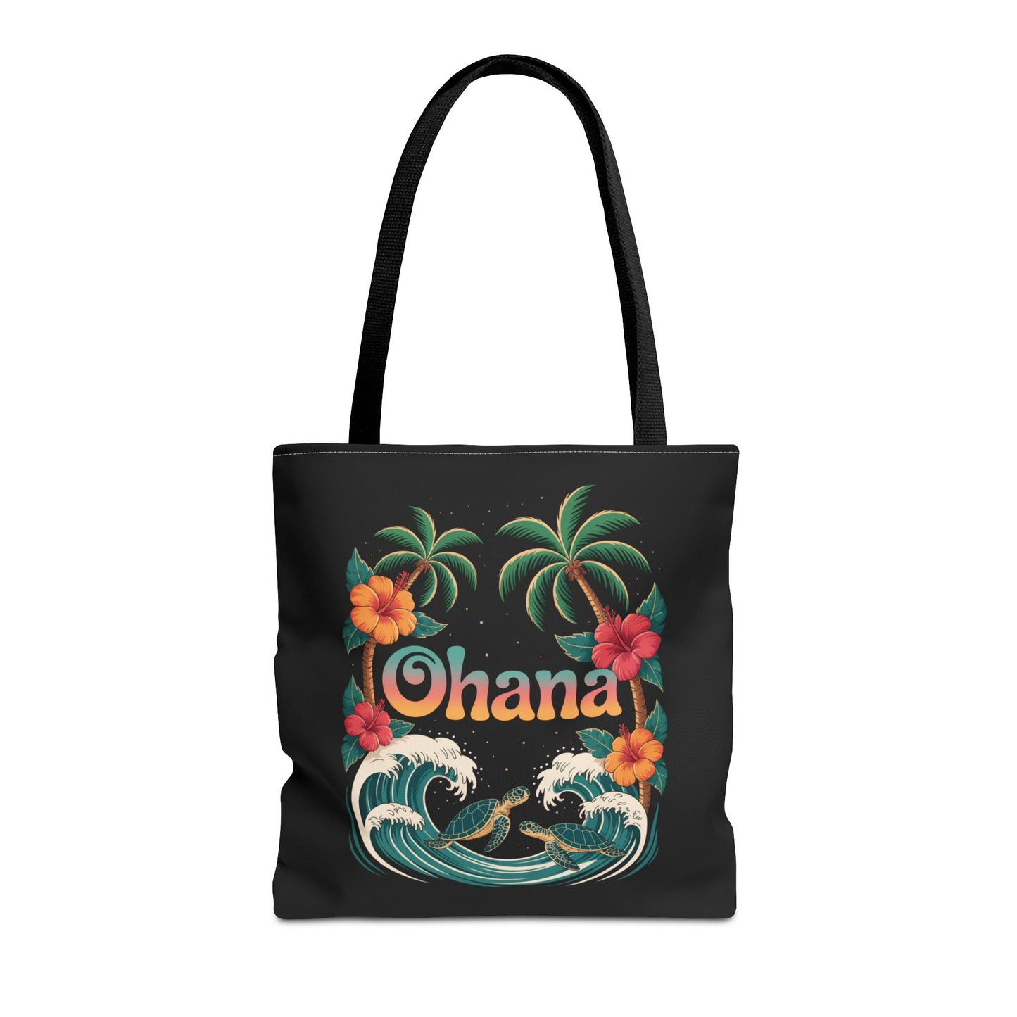 Ohana Tote Bag – Hawaiian Beach Tote with Sea Turtles & Palm Trees – Floral Tropical Reusable Bag, Summer Gift, Aesthetic Travel Purse