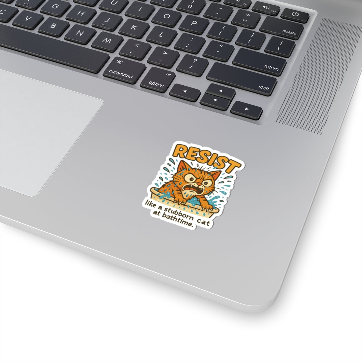 Resist Cat Sticker - Funny Bath Time Cat, Stubborn Cat Vinyl Decal, Kiss-Cut Cat Sticker for Laptop Water Bottle Journal Gifts