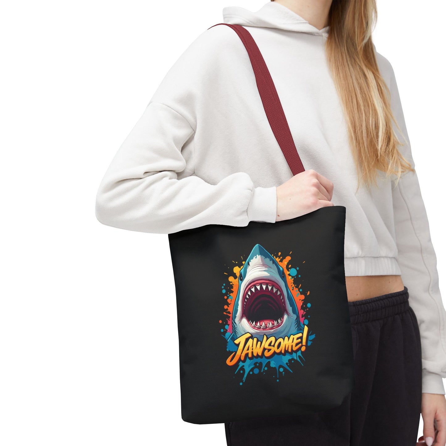Shark Tote Bag – JAWSOME Funny Ocean Lover Bag – Durable Reusable Grocery, Beach, or Everyday Tote – Gift for Shark Fans & Sea Lovers