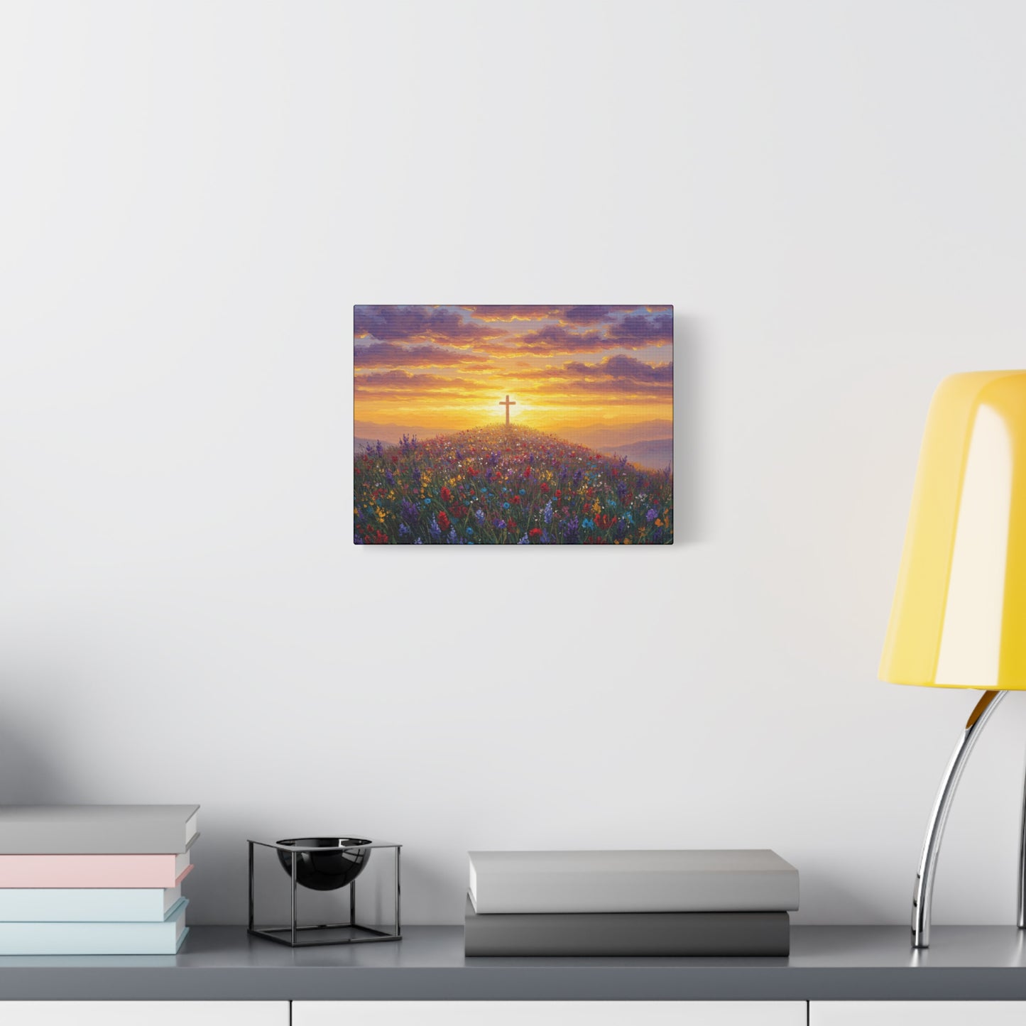 Canvas Artwork Cross on Hill Christian Painting in style of Monet Spiritual Decor Faith Painting Religious Gift