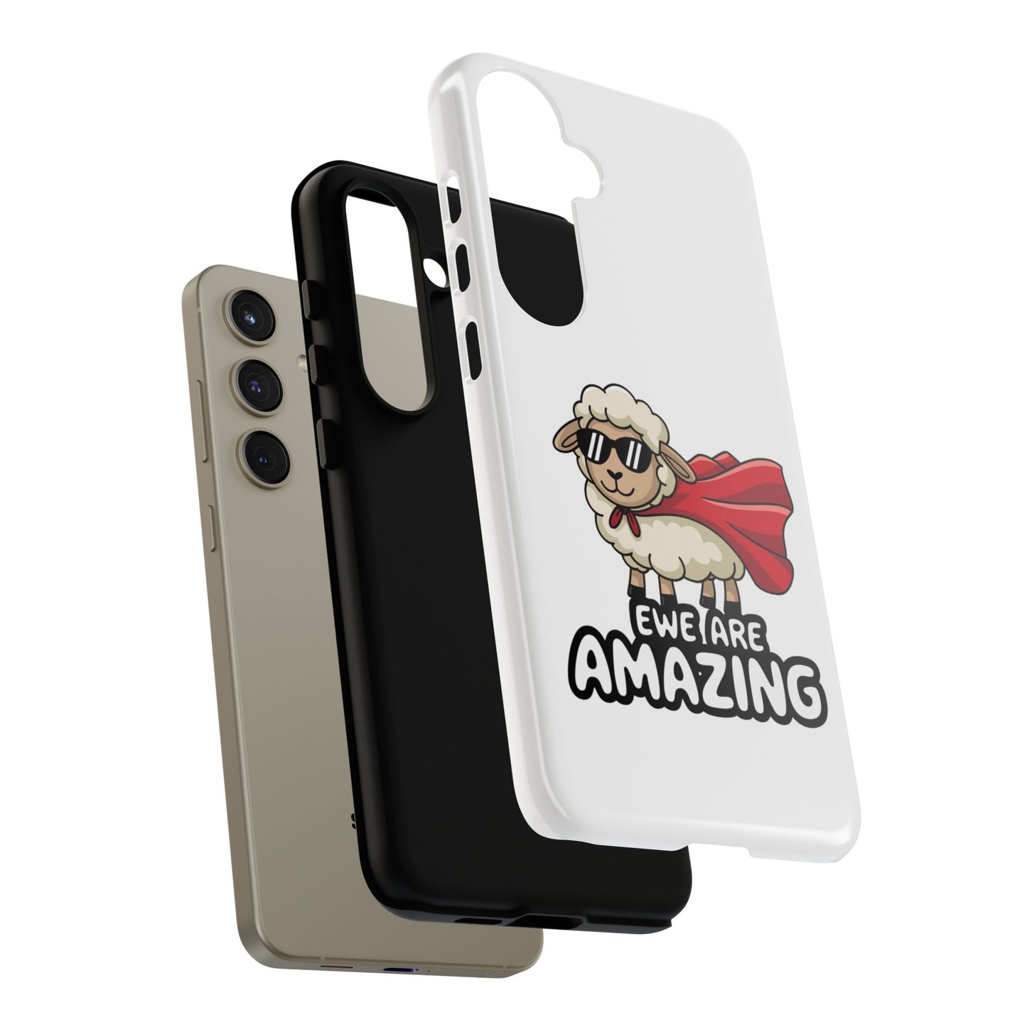 Funny Samsung Case - Cute Sheep Phone Cover - "Ewe Are Amazing" Gift for Her or Him - Animal Pun Superhero Case - Samsung Case