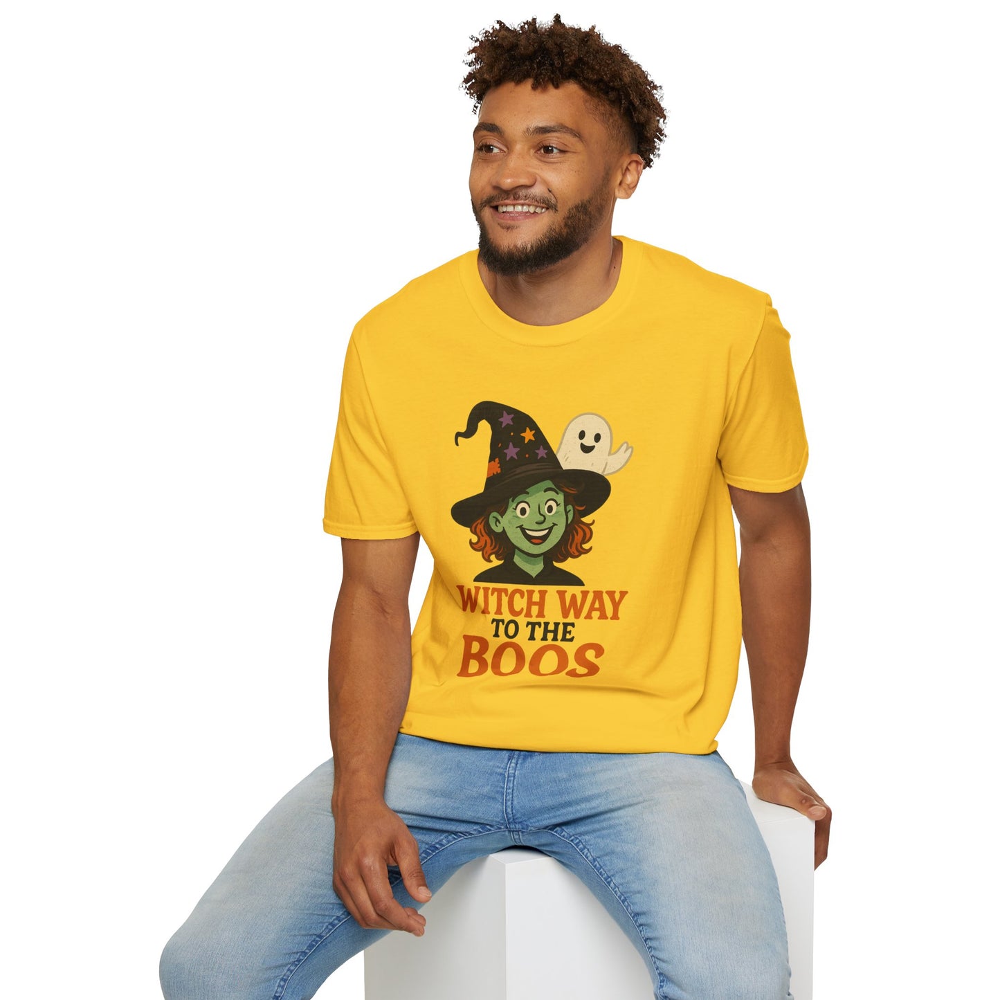 Witch Way to the Boos Halloween Shirt | Cute Witch and Ghost T-Shirt | Spooky Season Graphic Tee | Funny Halloween Costume Top