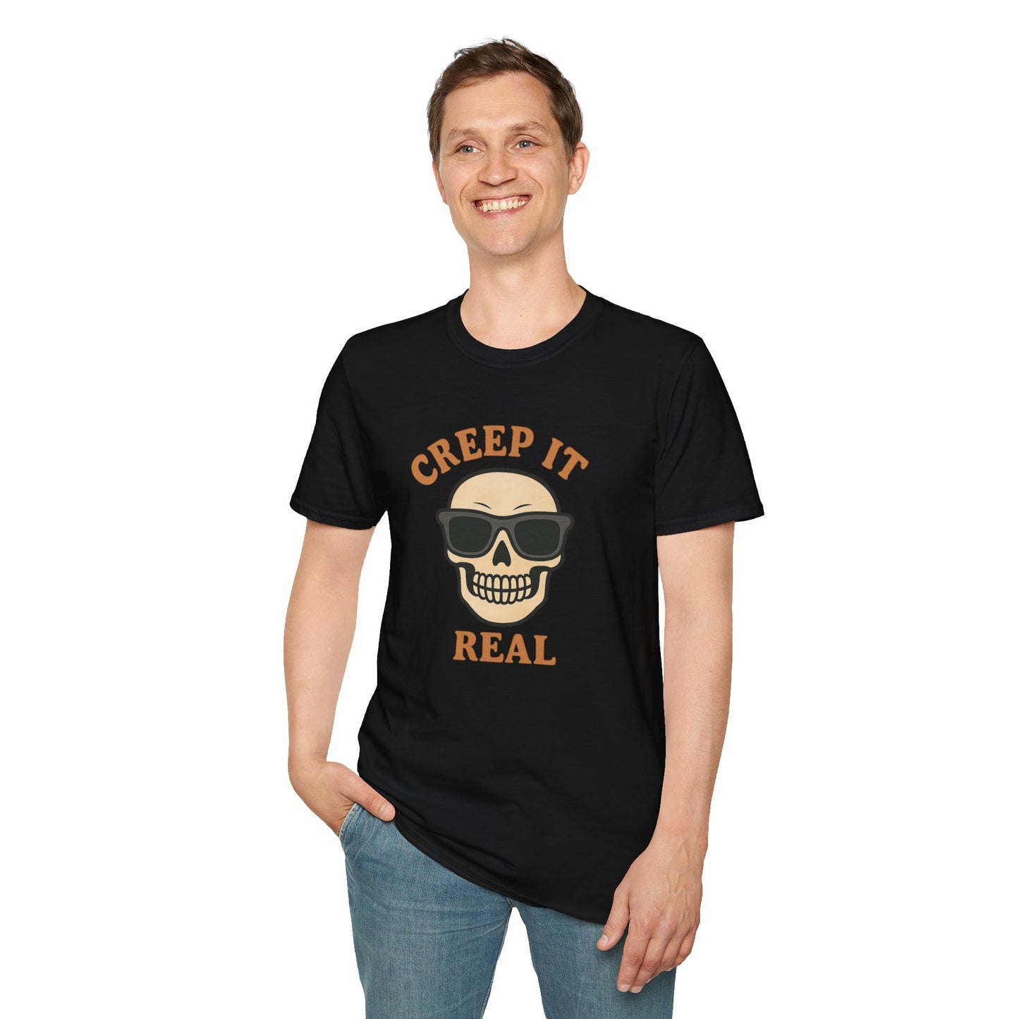 Creep It Real Shirt - Funny Skull Halloween T-Shirt, Spooky Season Graphic Tee, Cool Skeleton with Sunglasses, Humorous Fall Top