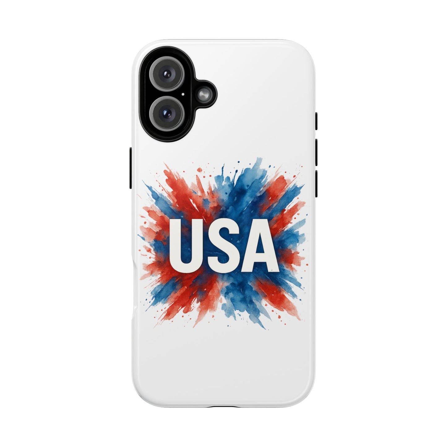 USA Splash iPhone Case - Patriotic Red White Blue Tough Cover, Dual-Layer Protection, 4th of July Memorial Day Gift