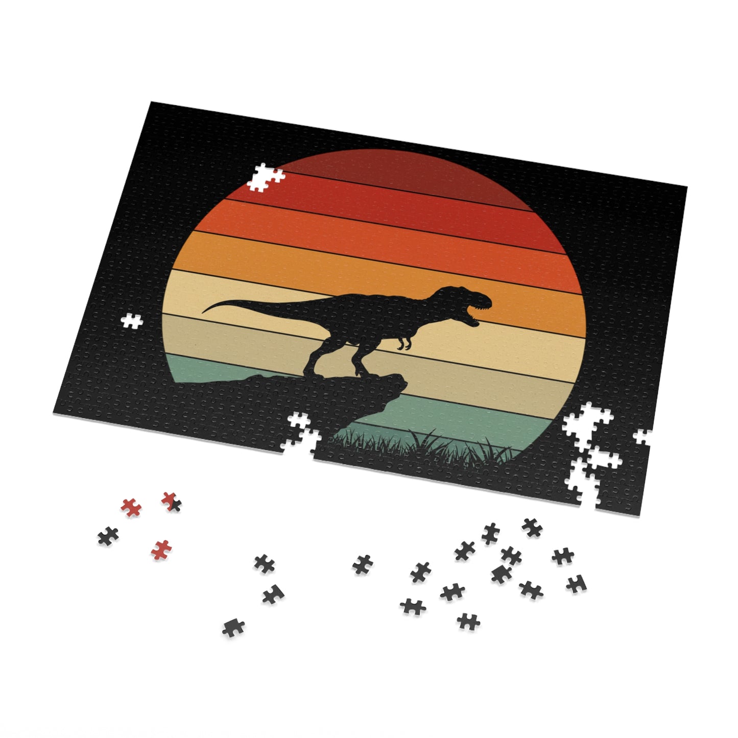 Retro Dinosaur Sunset Jigsaw Puzzle - 252-2000 pc Vintage Dino Wall Art Puzzle Gift for Adults and Kids - Unique Jurassic Game