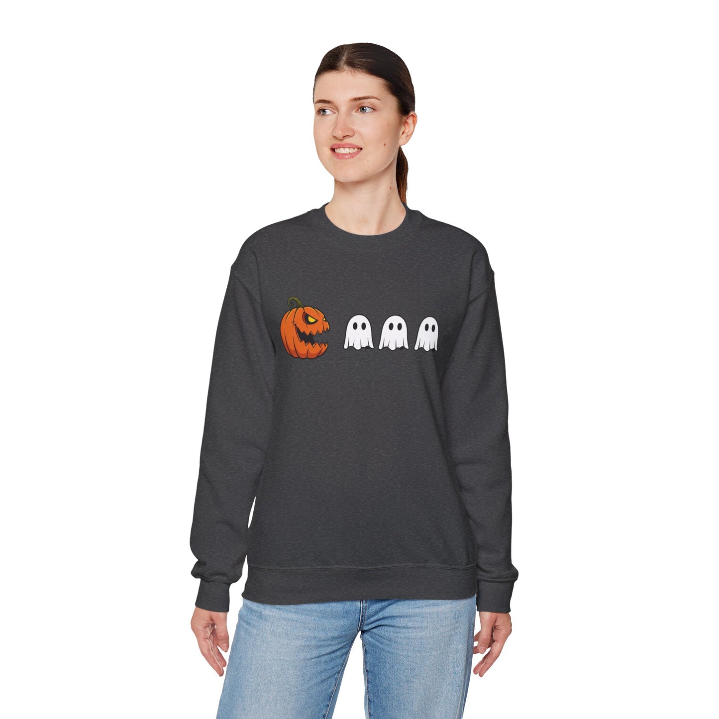 Pumpkin Ghost Sweatshirt, Funny Halloween Crewneck, Spooky Ghost Sweater, Cute Pumpkin Sweatshirt, Fall Outfit, Scary Face Sweatshirt