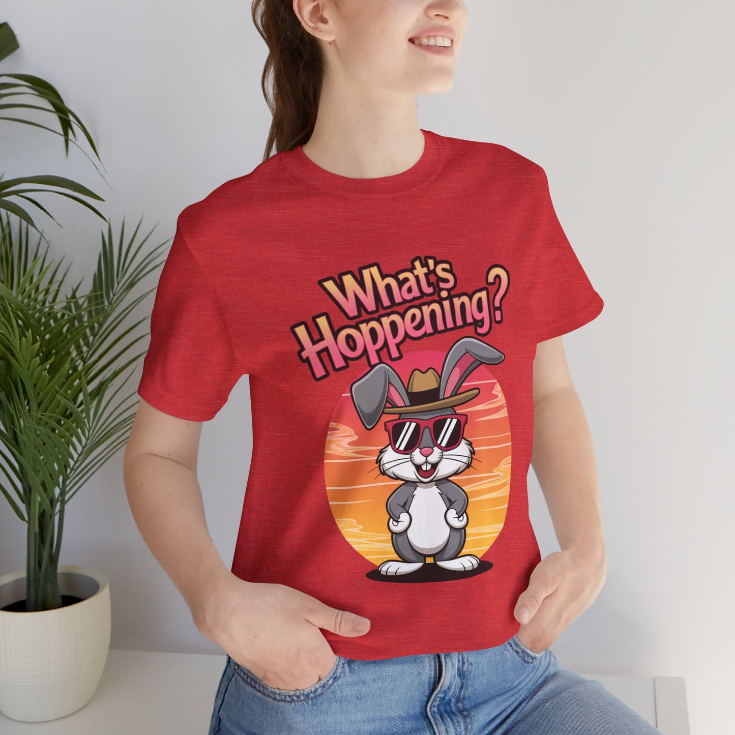 What’s Hoppening Funny Bunny Shirt – Cute Rabbit Pun T-Shirt – Sunset Graphic Tee for Animal Lovers, Easter, and Pun Enthusiasts