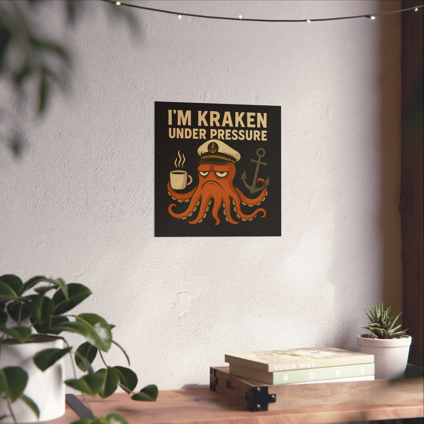 Vertical Poster with Stressed Octopus Design Nautical Decor Ocean Themed Poster Modern Home Decor Funny Poster