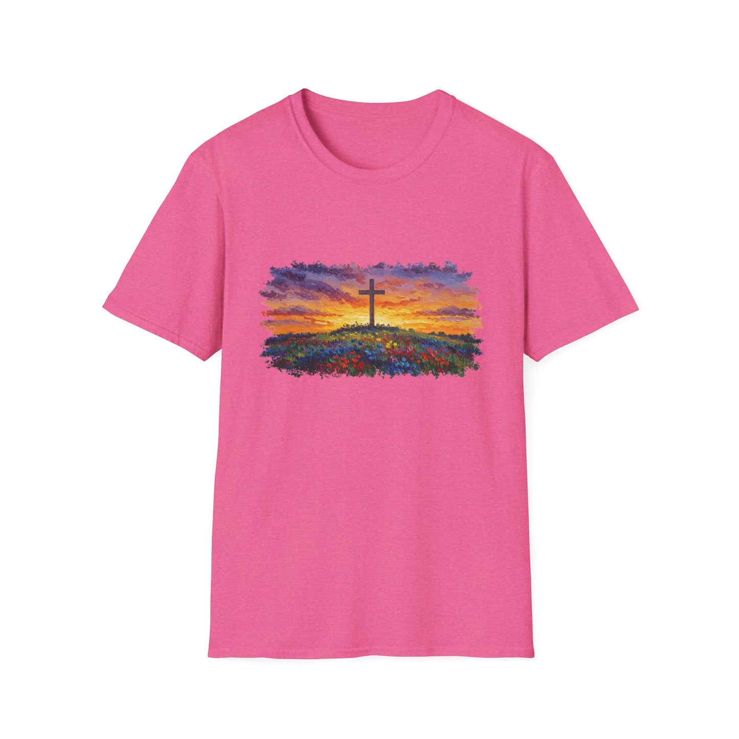 Van Gogh-Style Cross Sunset T-Shirt | Christian Faith Tee, Impressionist Nature Cross Shirt, Sunset Religious Art, Faith & Landscape Gift