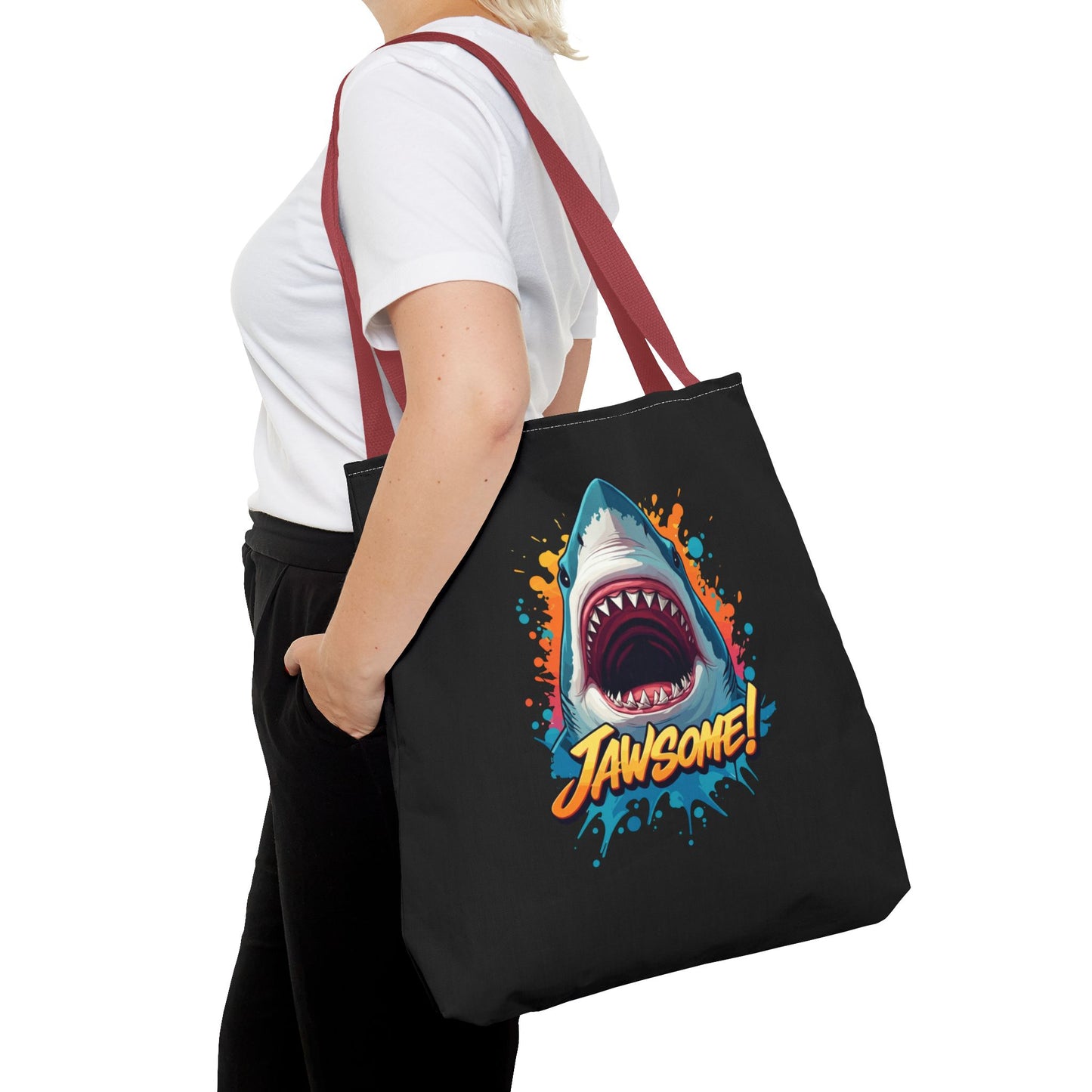 Shark Tote Bag – JAWSOME Funny Ocean Lover Bag – Durable Reusable Grocery, Beach, or Everyday Tote – Gift for Shark Fans & Sea Lovers