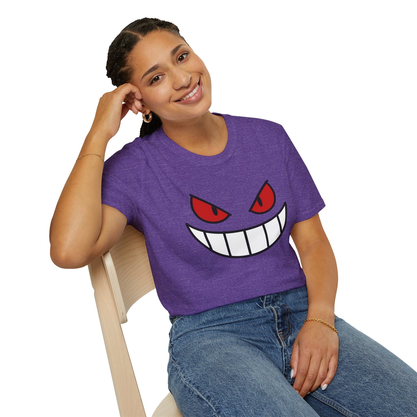 Spooky Grin Face T-Shirt - Creepy Ghost Smile Graphic Tee - Dark Humor Unisex Shirt - Anime Monster Style Funny Top