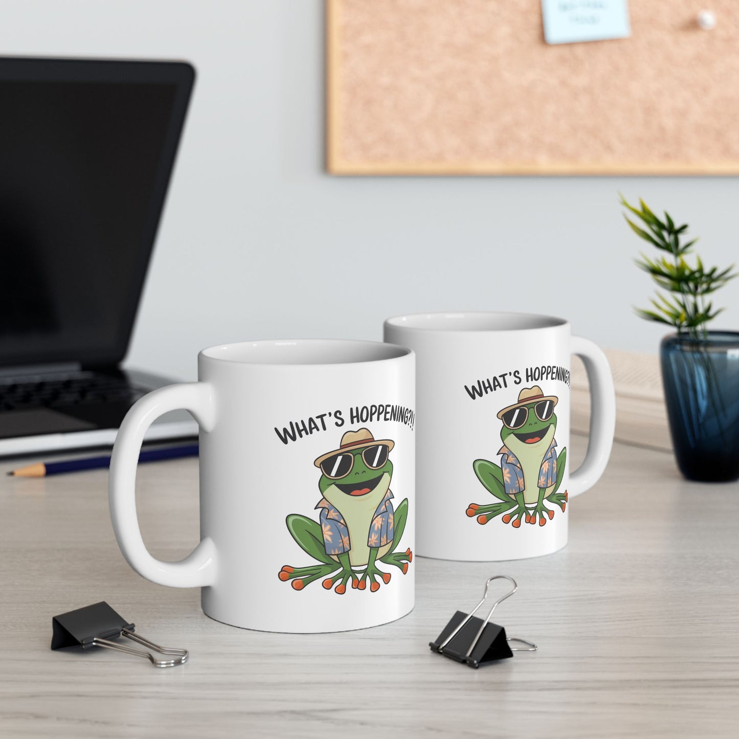What’s Hoppening?! Frog Mug – Funny Tropical Frog in Hawaiian Shirt Coffee Cup, Cute Animal Ceramic Mug, Funky Gift for Frog Lovers