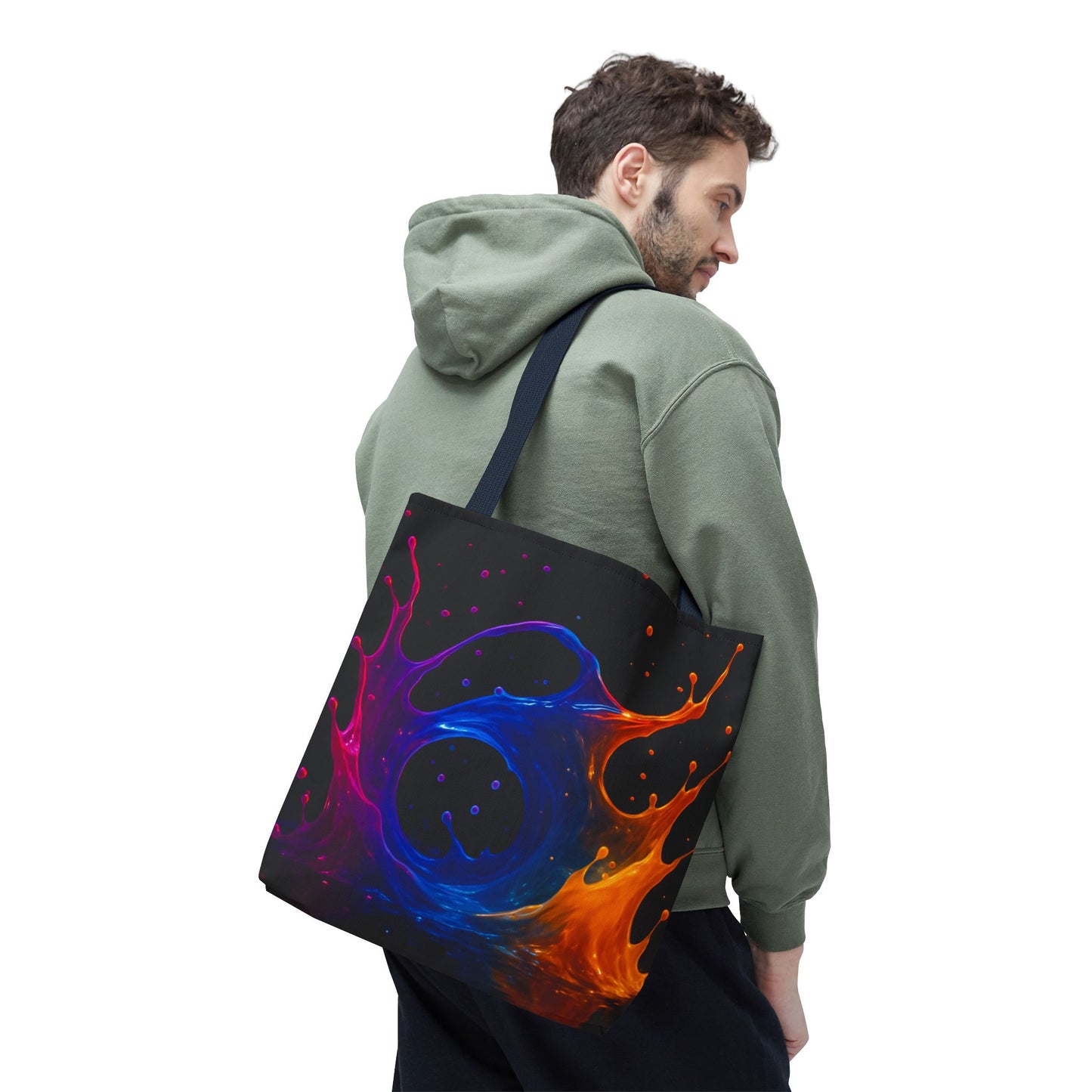 Elemental Fusion Tote Bag, Fire And Water Abstract Art Design, Vibrant Blue And Orange Splash Reusable Tote For Artists, Travel, And Everyday Use