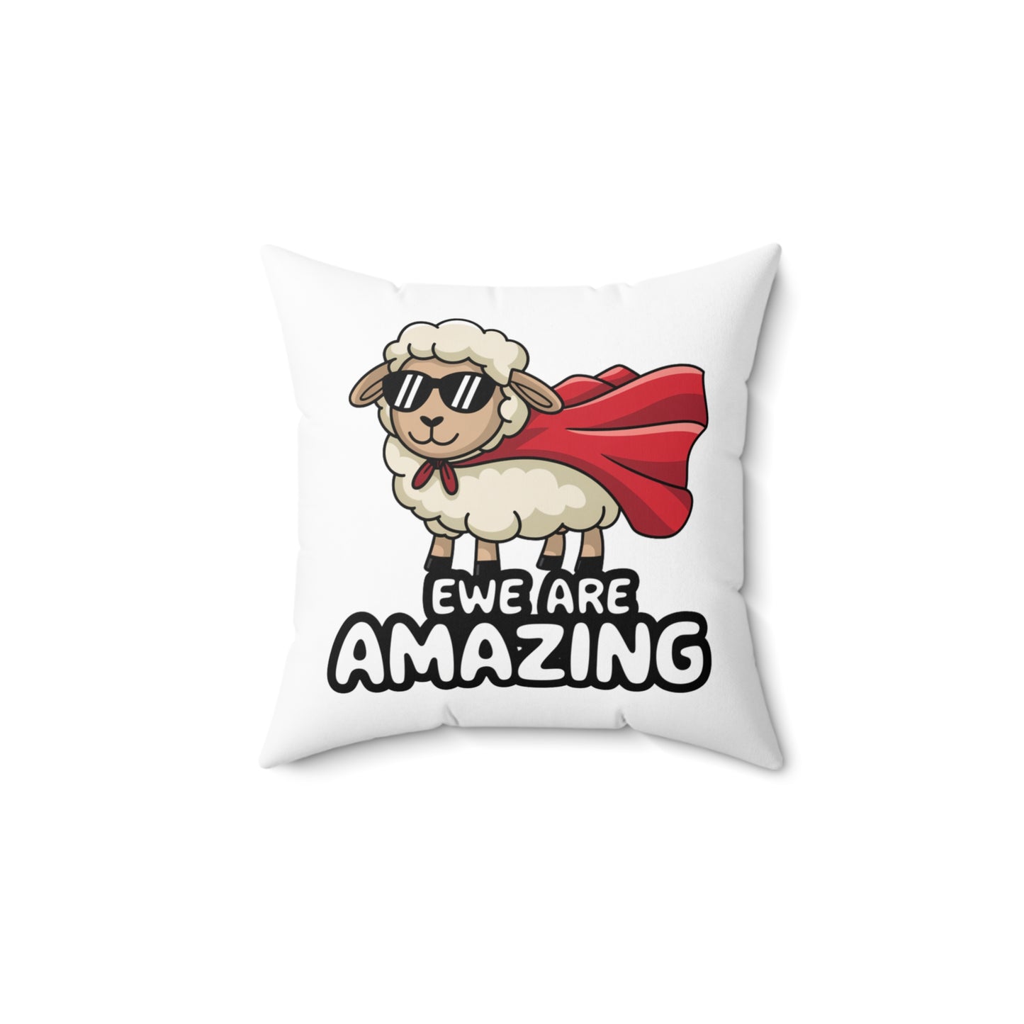 Funny Sheep Throw Pillow โ "Ewe Are Amazing" Cute Animal Pun Cushion, Superhero Sheep Gift, Farmhouse or Kids Room Decor
