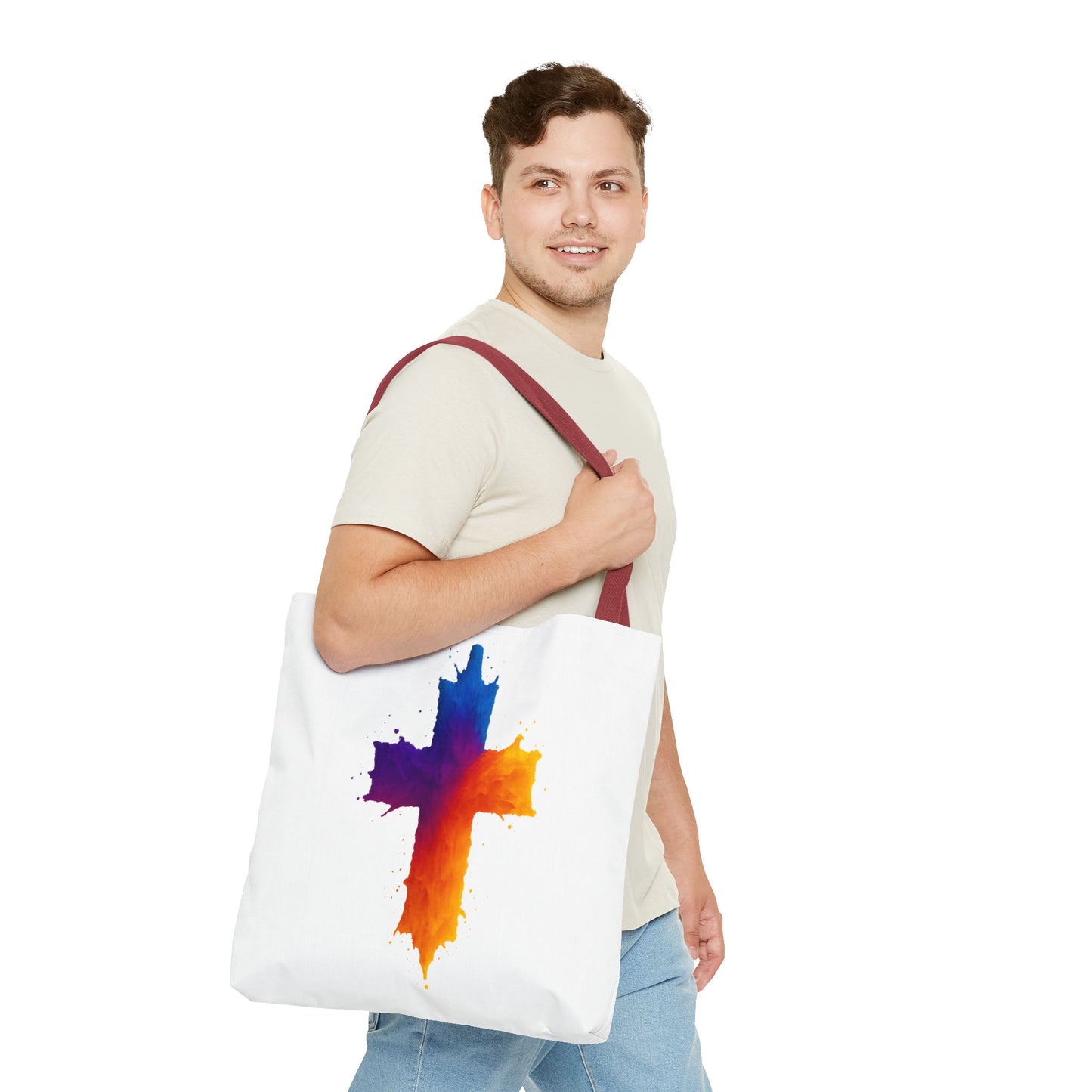 Watercolor Cross Tote Bag, Faith Tote, Christian Gift Bag, Religious Art Shoulder Bag, Inspirational Everyday Carry, Spiritual Cross Design Tote