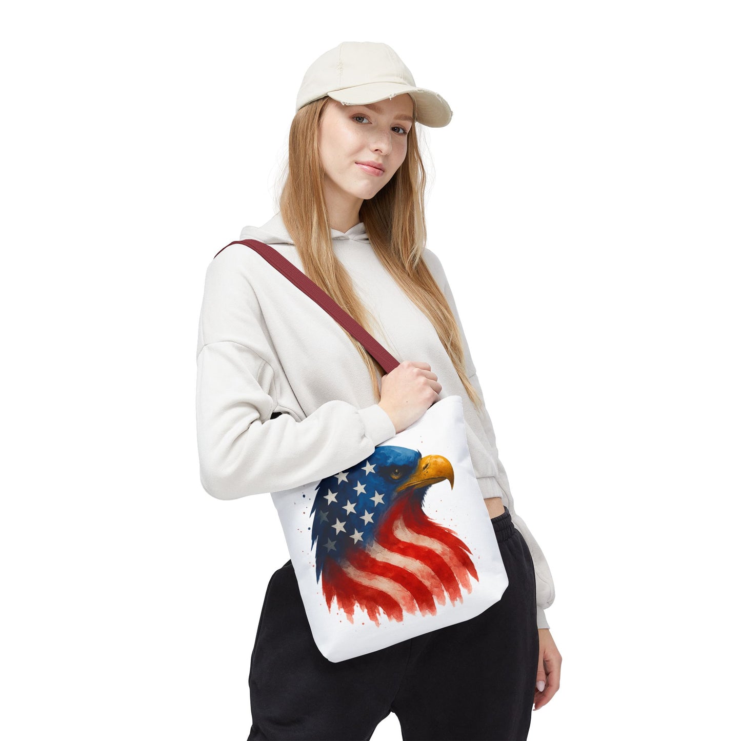 Patriotic Eagle Tote Bag USA Flag Canvas Carryall - Eco-Friendly Independence Day, Memorial Day Gift for Veterans, Reusable Shopping Bag