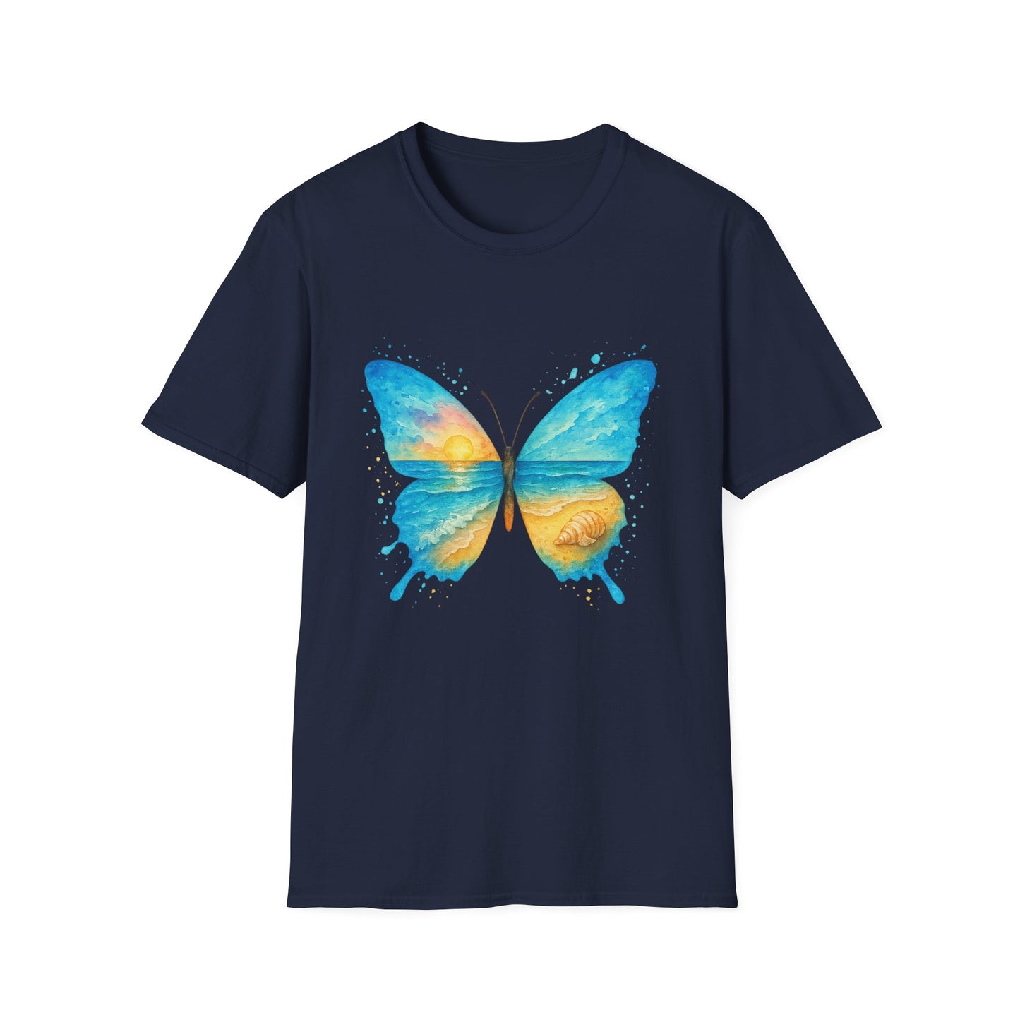 Butterfly Sunset Beach Tee - Scenic Butterfly Graphic Shirt, Nature Lover Gift, Boho Ocean Tee, Unisex Casual T-Shirt
