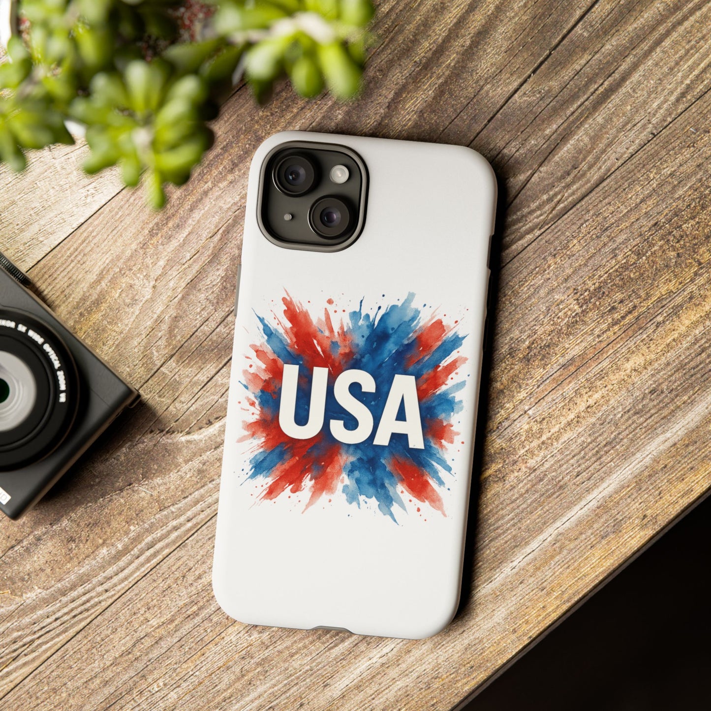 USA Splash iPhone Case - Patriotic Red White Blue Tough Cover, Dual-Layer Protection, 4th of July Memorial Day Gift