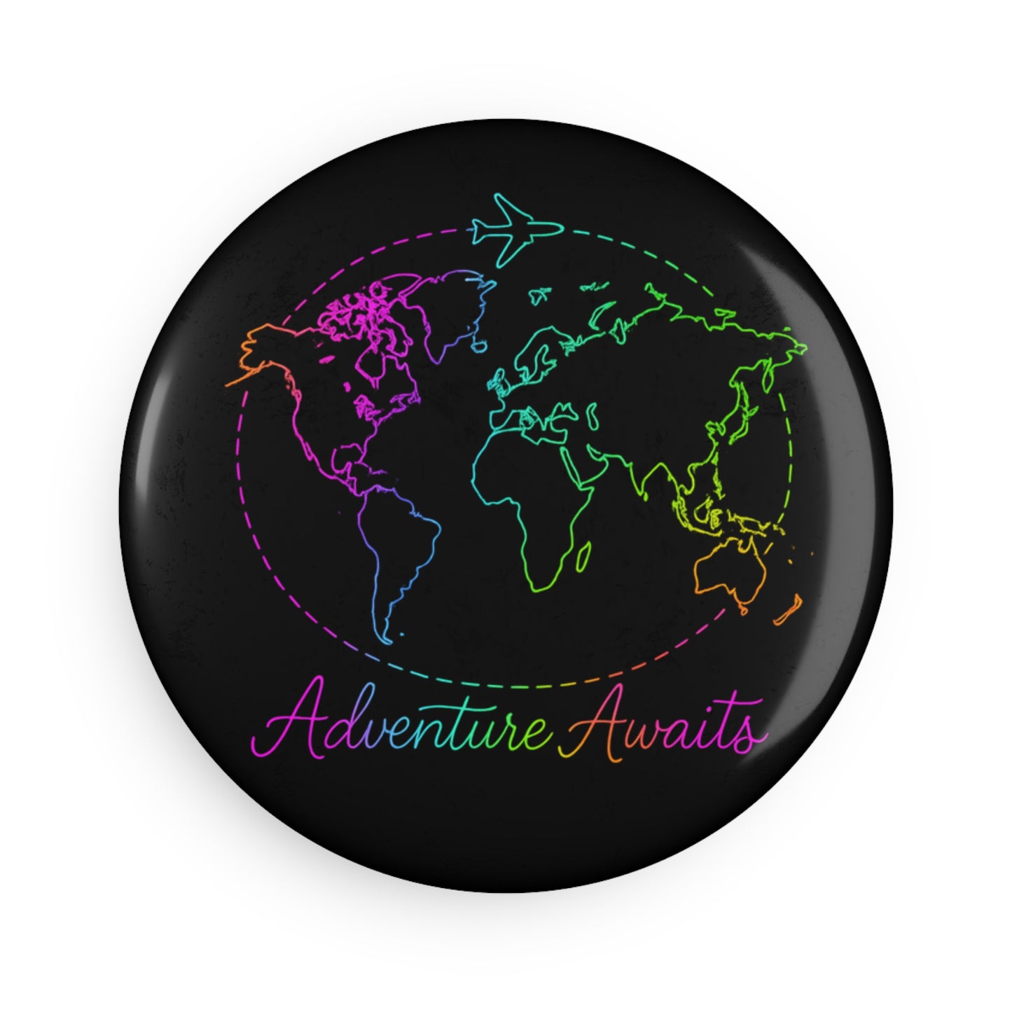 Adventure Awaits Neon Magnet - Y2K Rainbow World Map and Airplane Fridge Magnet, Travel Aesthetic Decor for Fridge, Locker, Gift