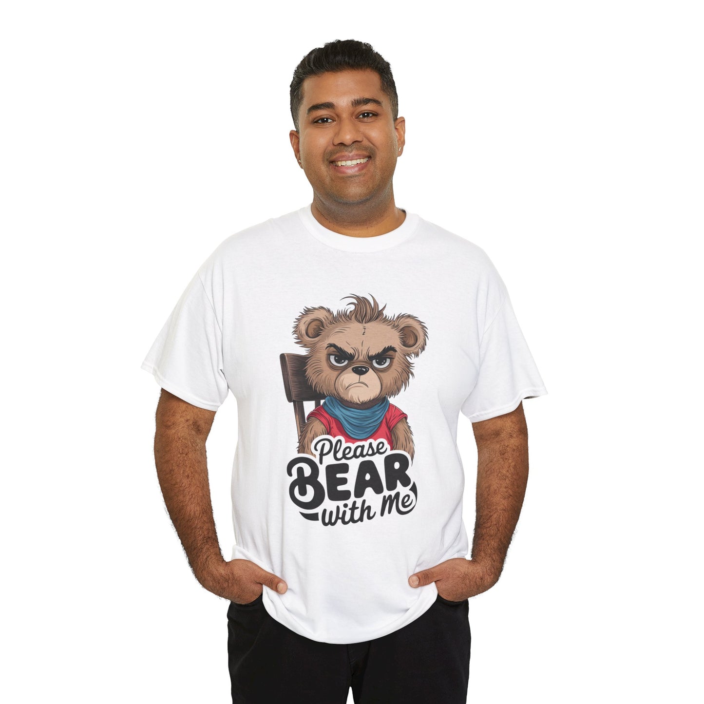 Grumpy Bear Graphic Tee – Please Bear With Me Shirt – Funny Animal T‑shirt – Sarcastic Humor Gift – Cute Bear Meme Art Tee