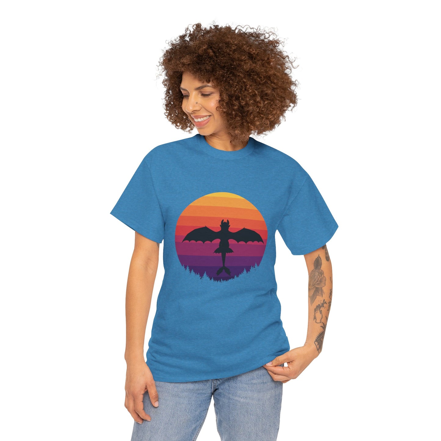 Night Dragon Sunset T-Shirt | Retro Dragon Silhouette Tee | Fantasy Dragon Shirt | Unisex Graphic Tee | Gift for Dragon Lovers