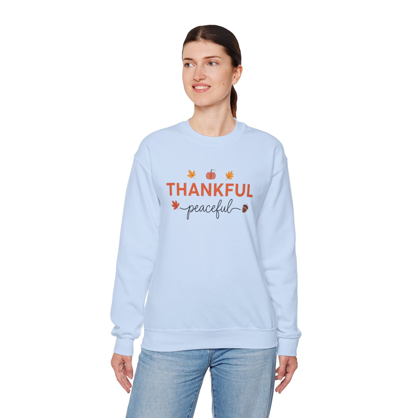 Thankful Peaceful Sweatshirt, Minimalist Fall Crewneck, Autumn Pumpkin Sweater, Thanksgiving Pullover, Cozy Seasonal Gratitude Gift