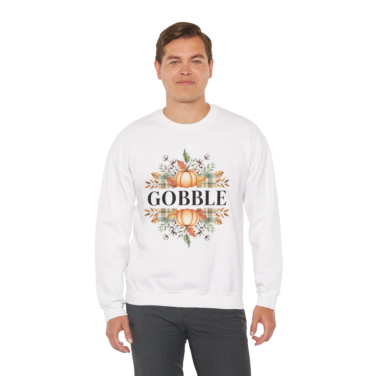 Gobble Turkey Sweatshirt, Thanksgiving Gobble Crewneck, Autumn Pumpkin Leaves Pullover, Fall Graphic Sweatshirt, Cozy Turkey Shirt