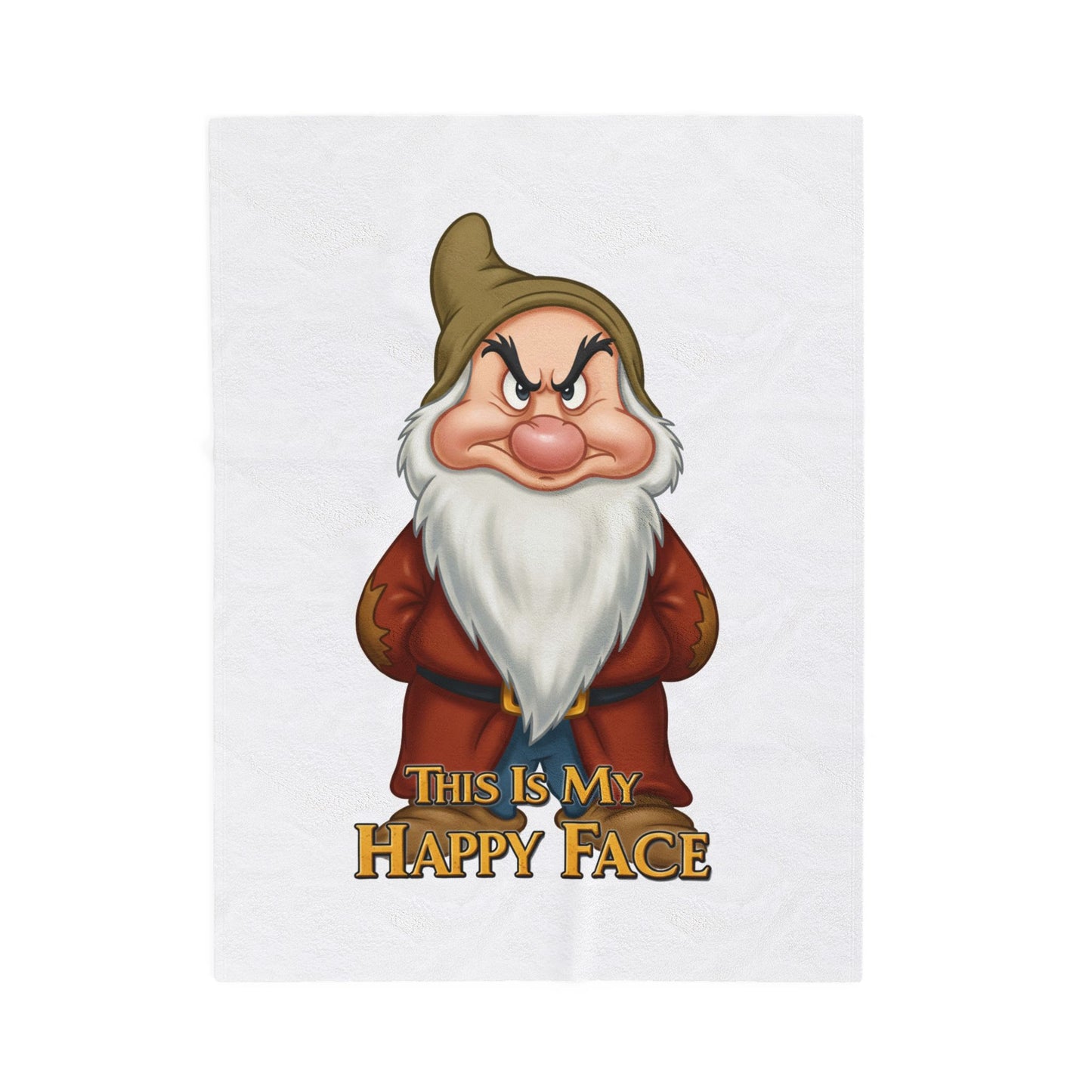 Funny Velveteen Plush Blanket with a Grumpy Dwarf - "This is My Happy Face"