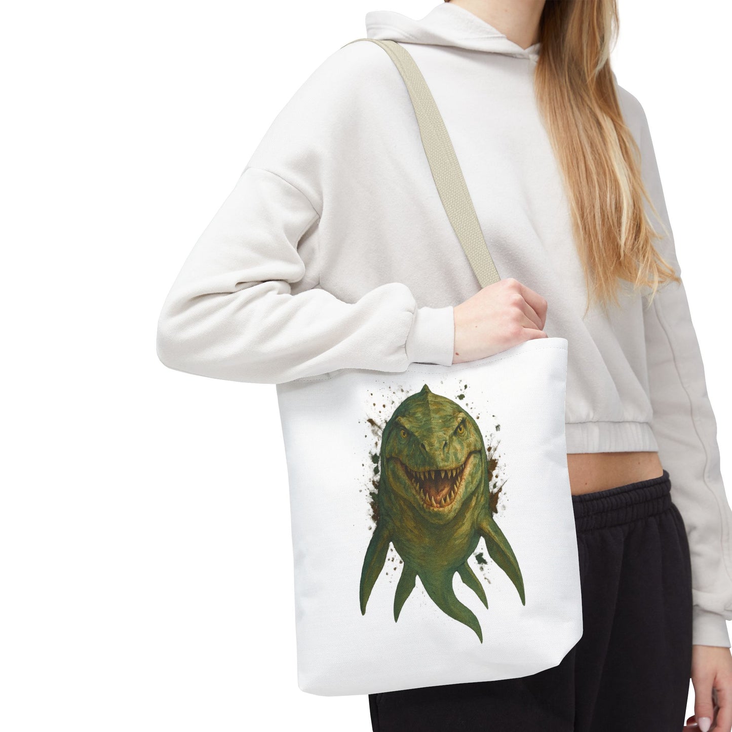 Watercolor Mosasaurus Tote Bag - Prehistoric Sea Monster Art, Dinosaur Ocean Reptile Gift, Eco Canvas Bag for Dino and Marine Fans