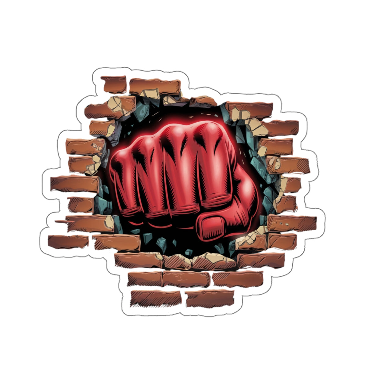Sticker Red Fist Brick Wall Smash Kiss-Cut Sticker