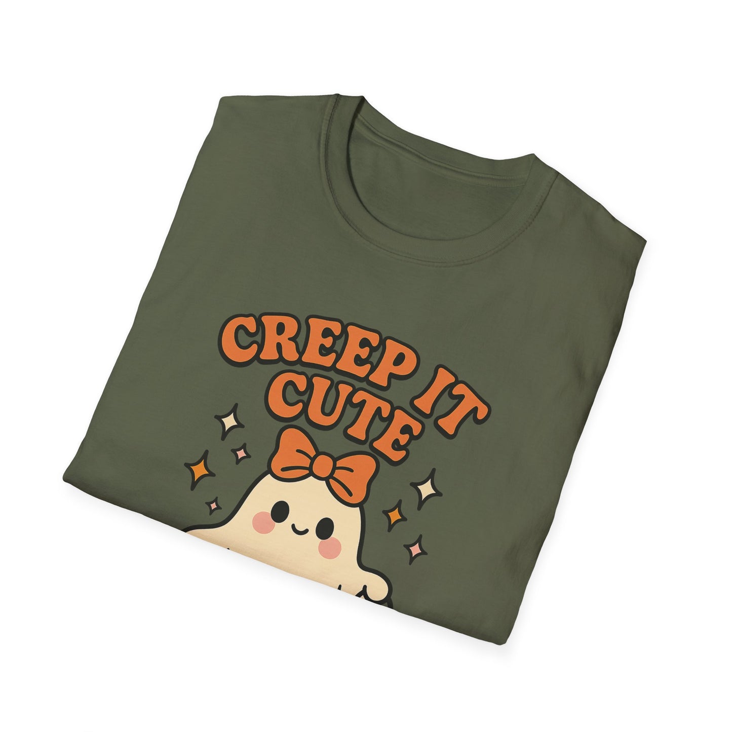 Creep It Cute Ghost Halloween Shirt - Kawaii Ghost Tee with Bow and Pumpkin, Spooky-Cute Fall Graphic T-Shirt, Spooky Season Halloween Top