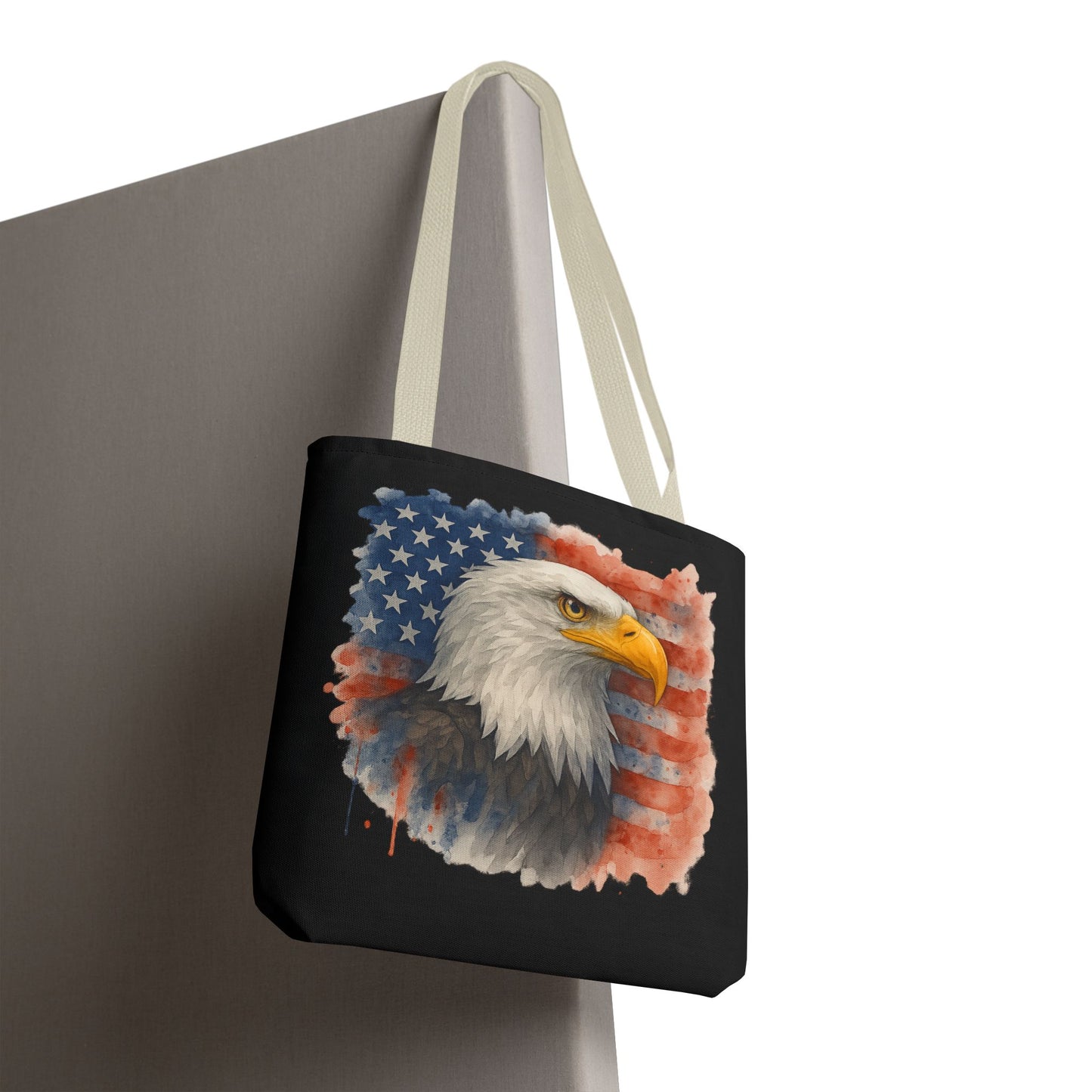 Patriotic Tote Bag with American Flag and Bald Eagle Watercolor Print 4th of July Bag Memorial Day Tote Veteran's Day Tote Bag