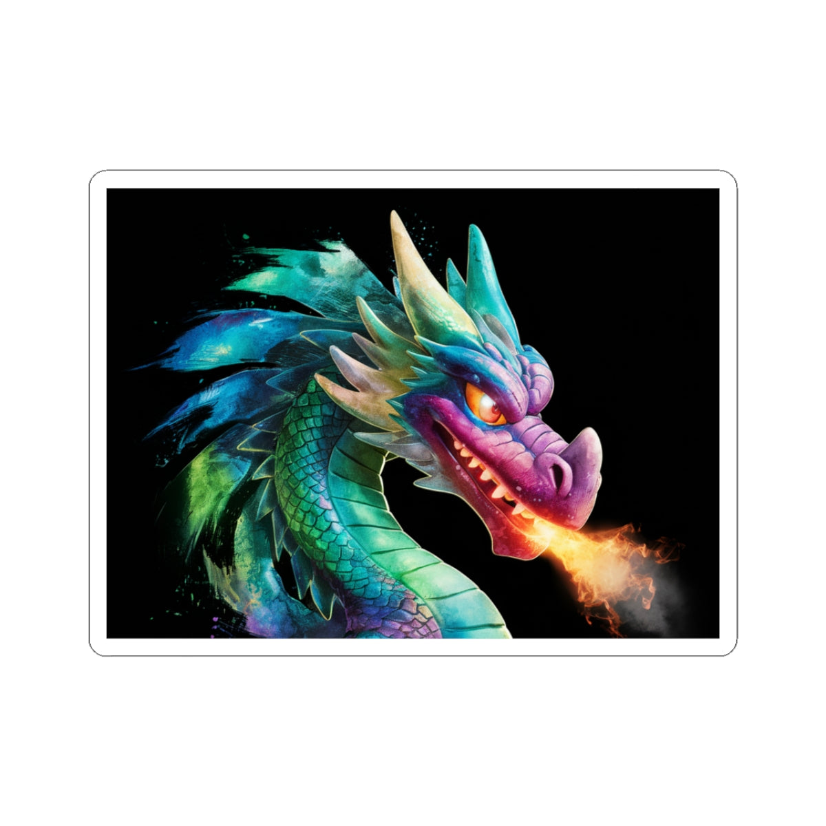 Colorful Fire Dragon Sticker - Waterproof Vinyl Kiss‑Cut Mythical Dragon Decal for Laptop, Skateboard & Water Bottle - Fantasy Art Gift