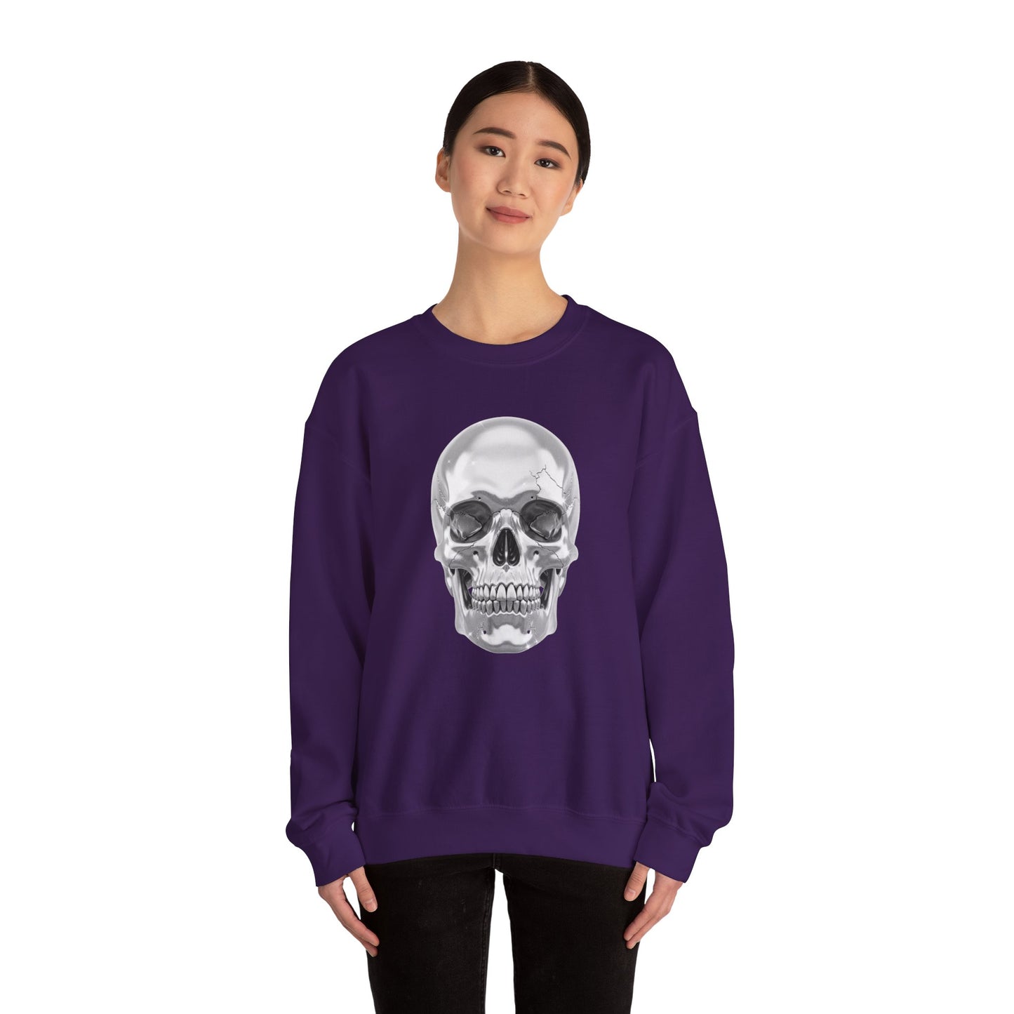 Silver Skull Sweatshirt, Gothic Skull Crewneck, Retro Skull Sweatshirt, Vintage Skull Graphic, Halloween Rock Pullover