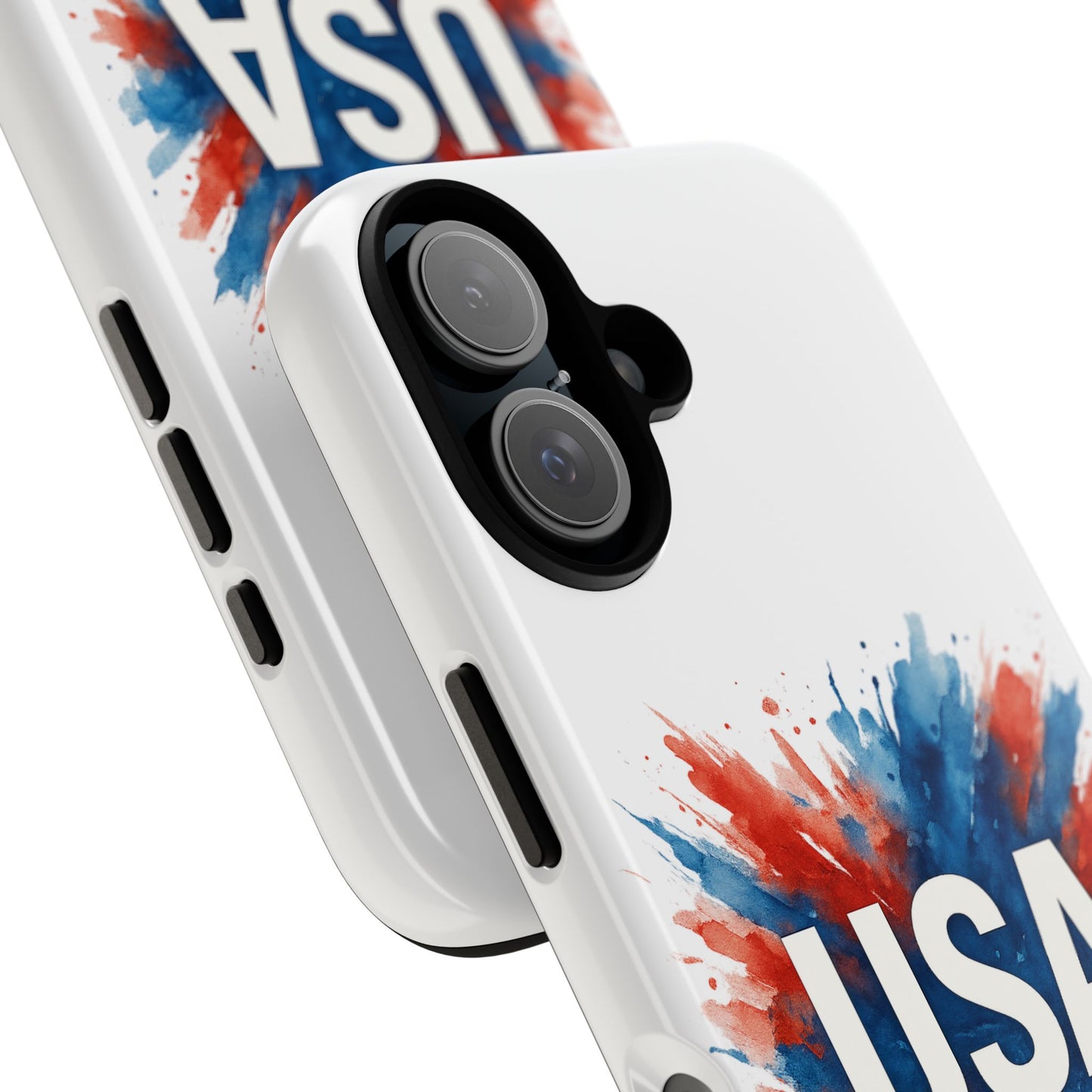 USA Splash iPhone Case - Patriotic Red White Blue Tough Cover, Dual-Layer Protection, 4th of July Memorial Day Gift